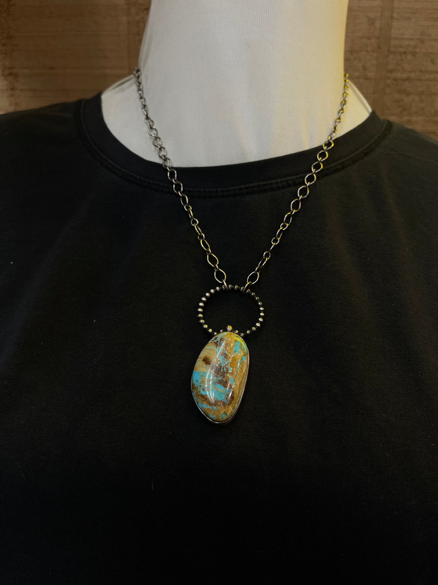 18" Cerrillos Turquoise Necklace By P. Yazzie, Navajo