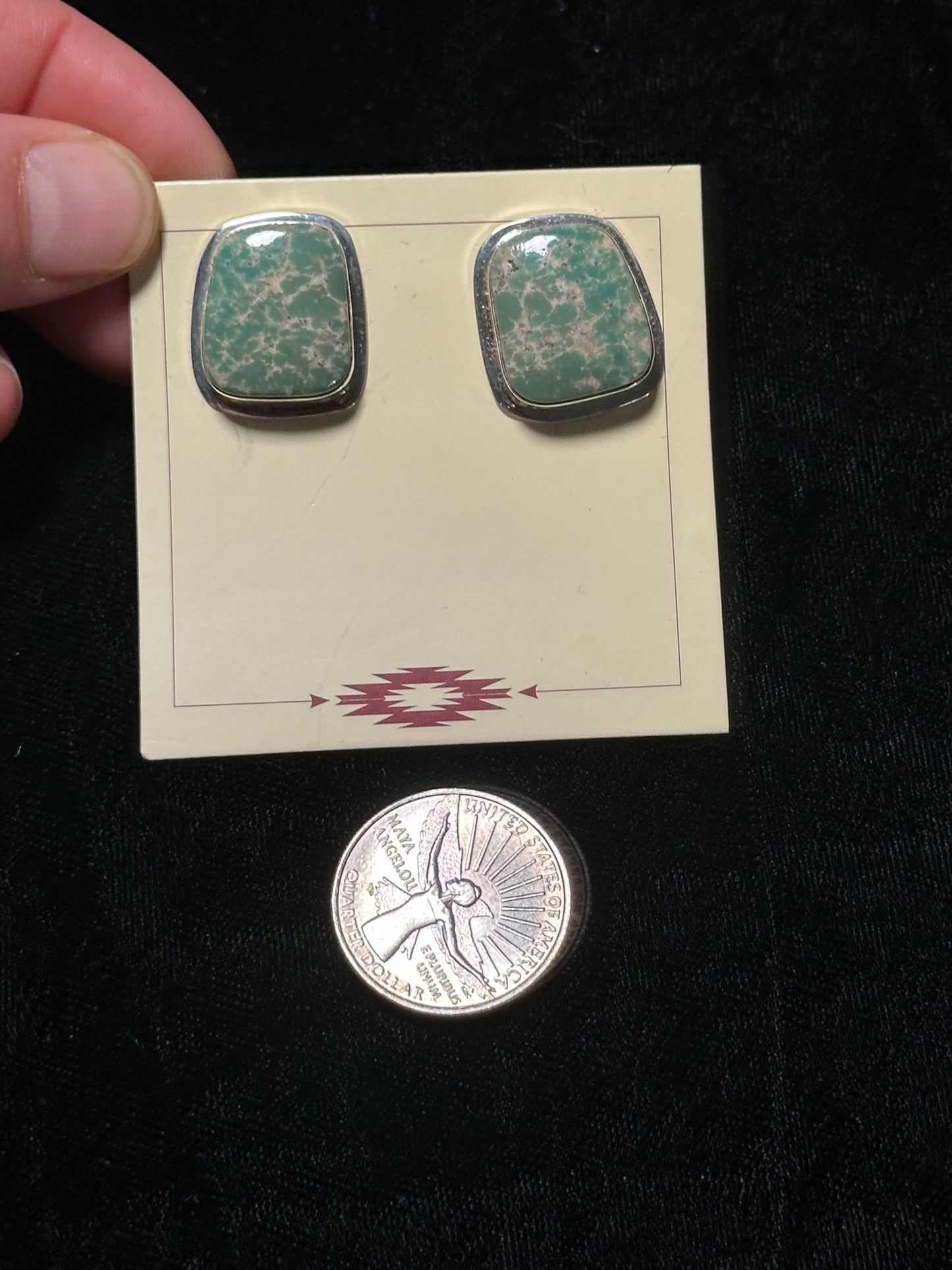 Nevada Green Turquoise Post Earrings by Marie Jackson, Navajo