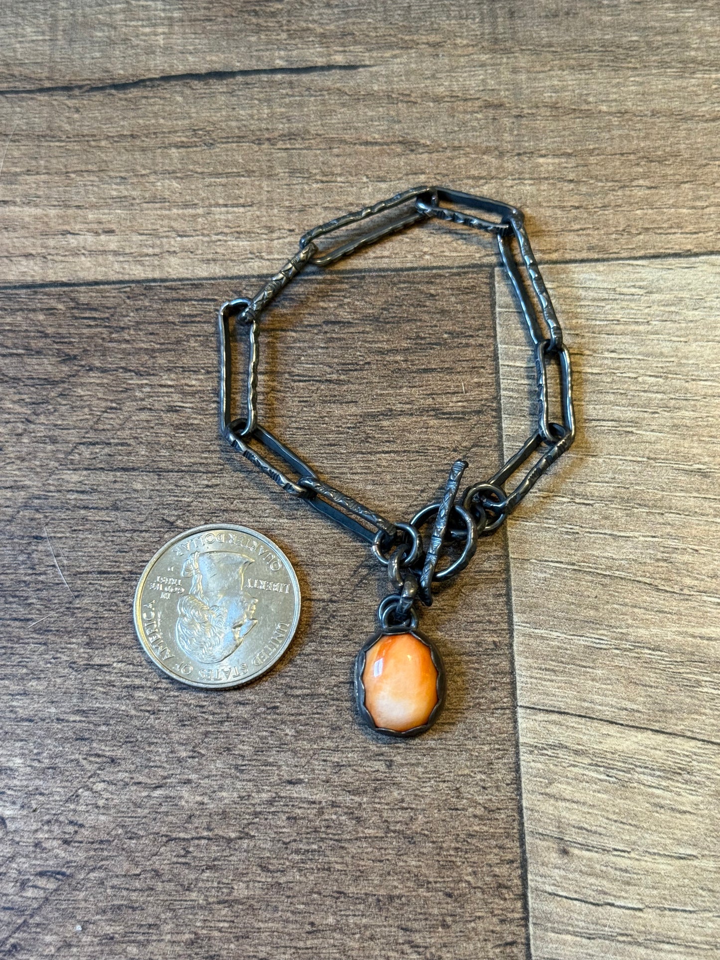 Bad Bronc 5.75" Paperclip Link Chain Bracelet with Orange Spiny Oyster