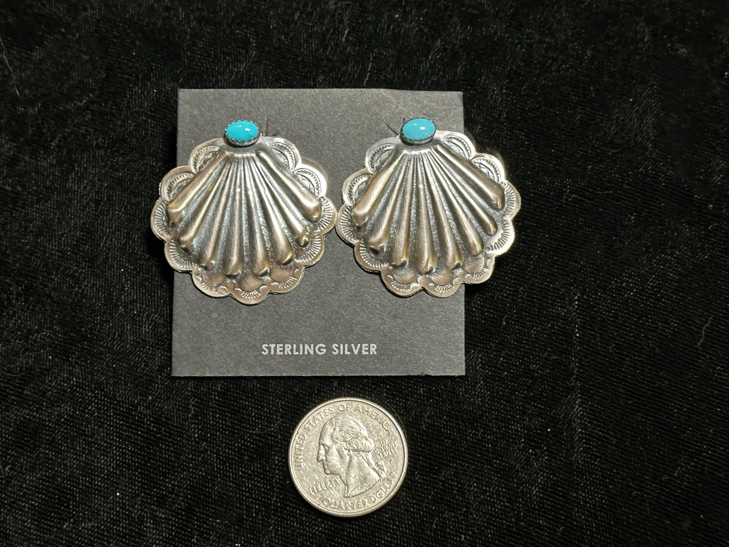 Concho Post Earrings with Sleeping Beauty Turquoise Stone by Rita Daye, Navajo
