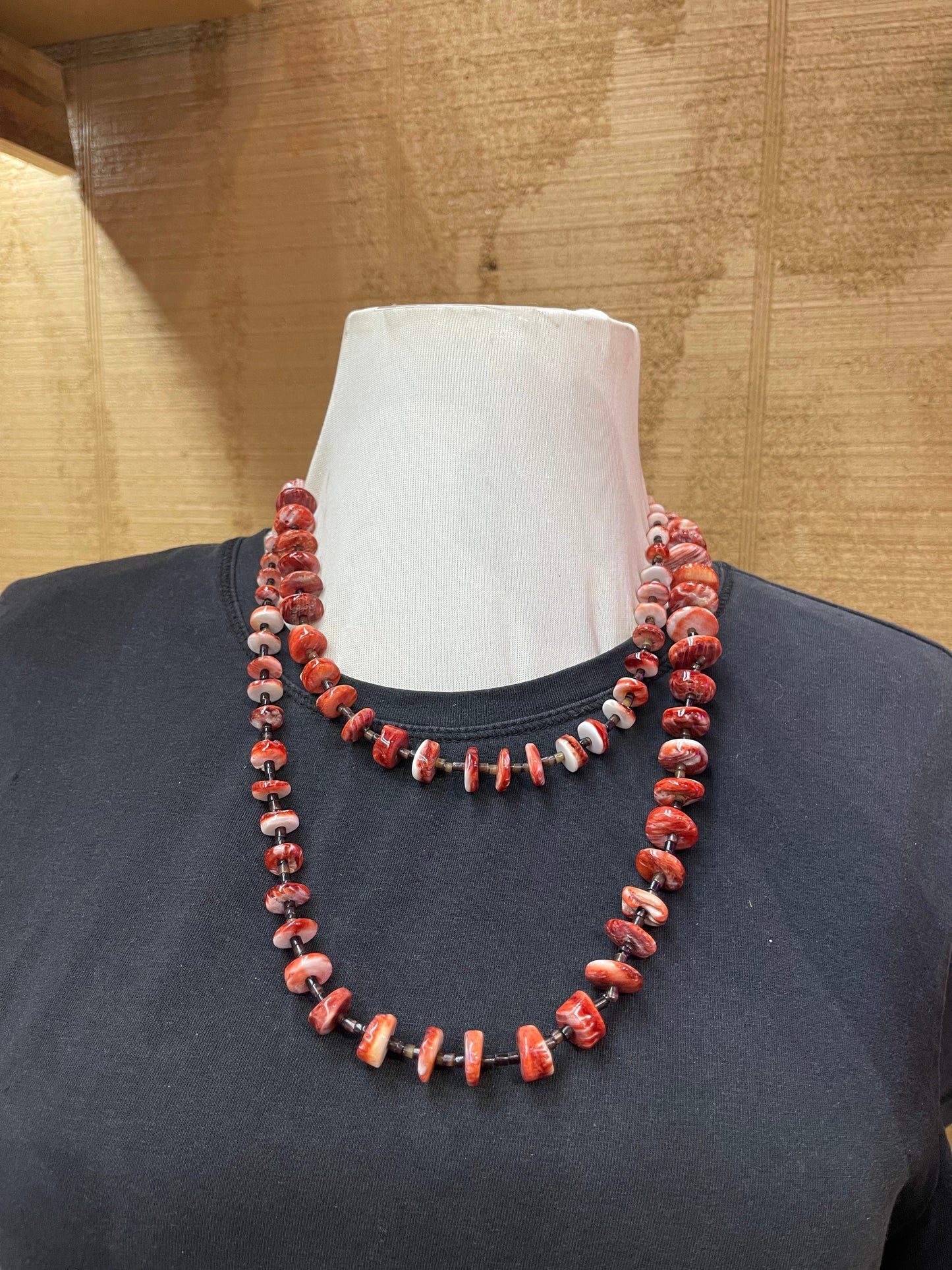 44" Red Spiny Oyster Necklace