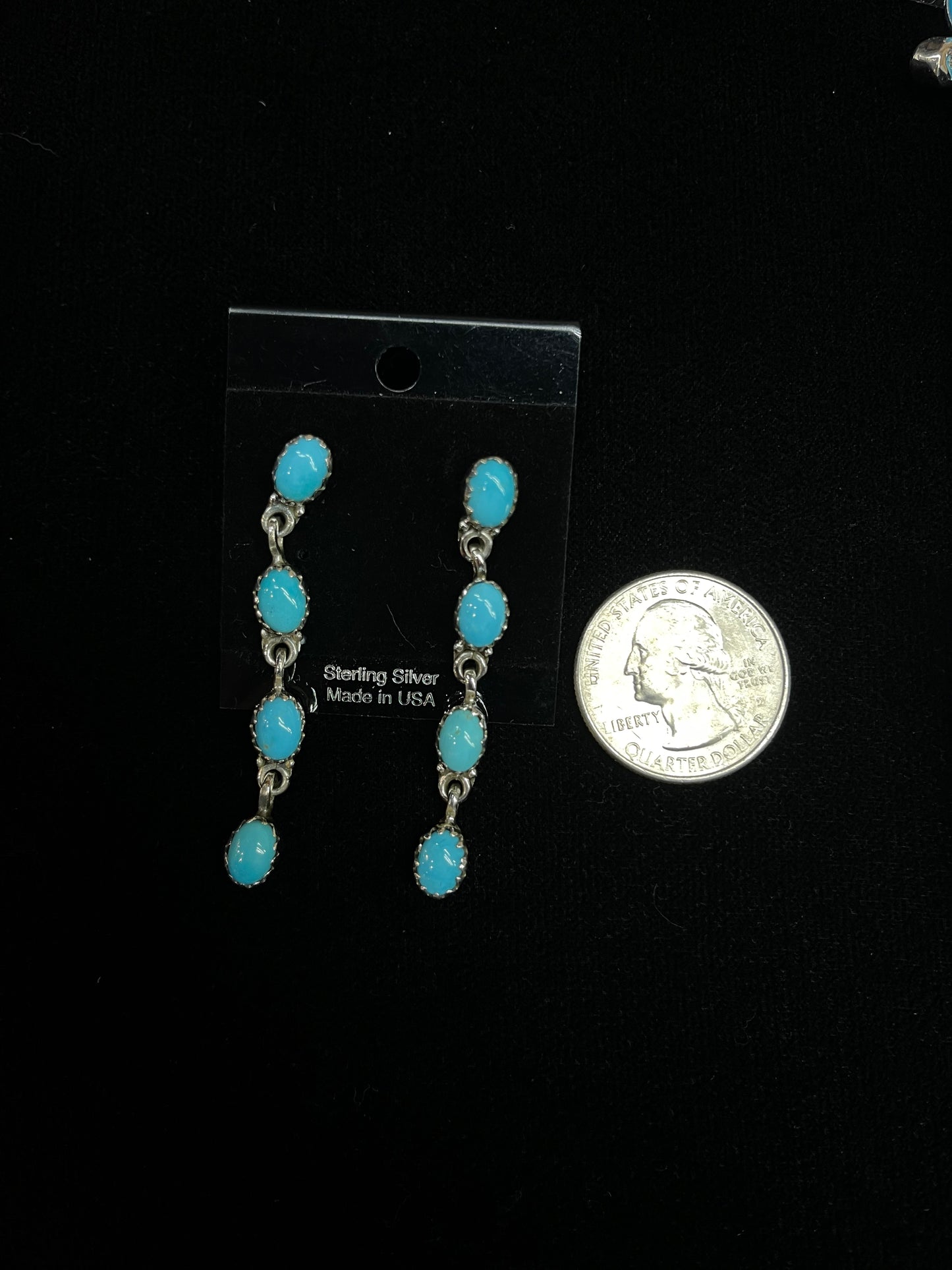 2" Sleeping Beauty Turquoise Post Dangle Earrings with Sawtooth Bezel