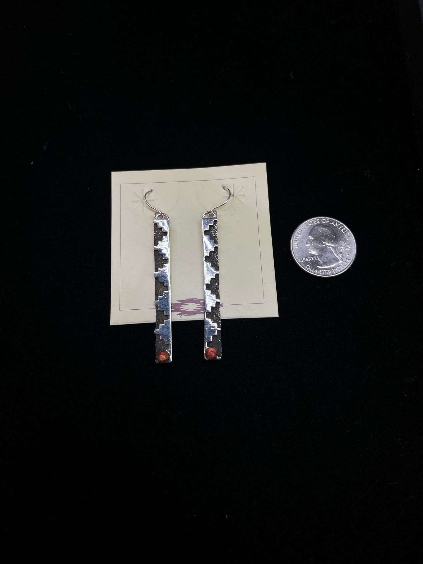 2 1/2" Red Spiny Oyster Shell Dangle Earrings by Marie Jackson, Navajo