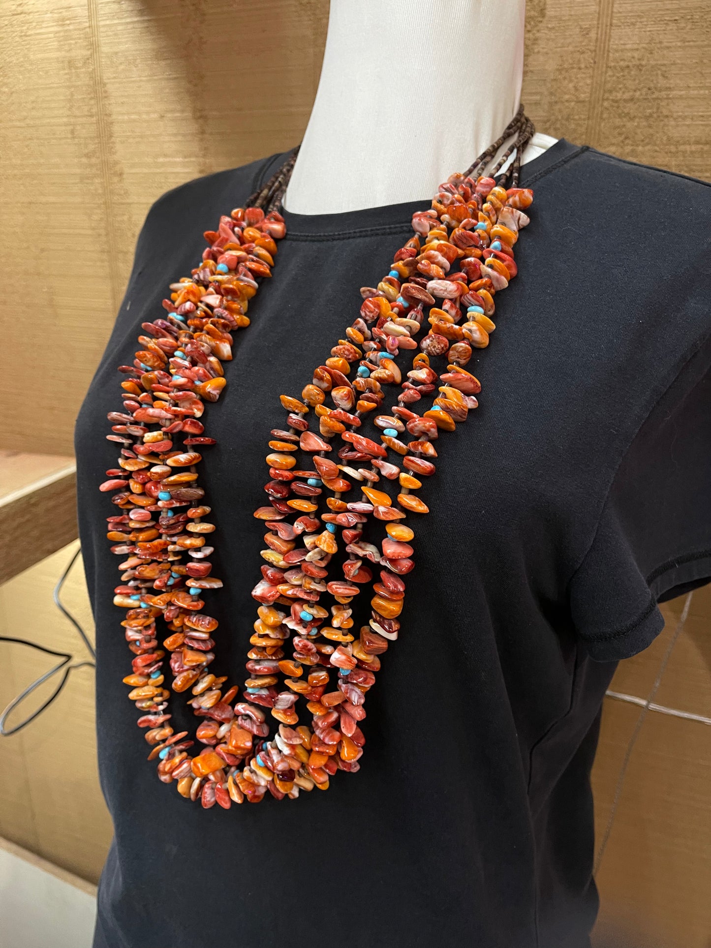 32" 5 Strand Spiny Oyster Shell with Turquoise Necklace