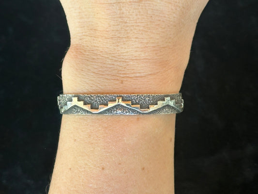 6” Silver Overlay Cuff by Marie Jackson, Navajo