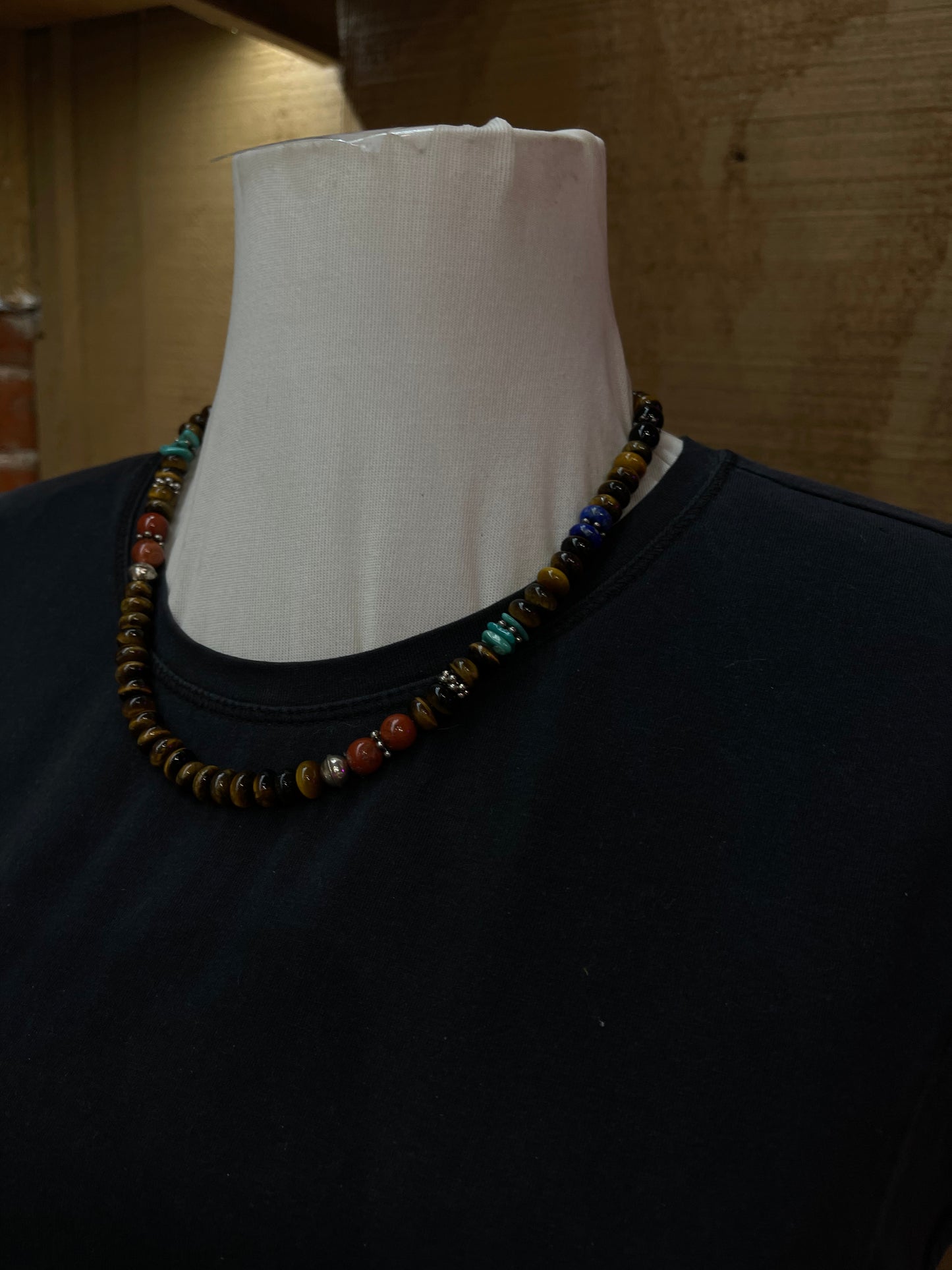 20" Tigers Eye and Multi Stone Necklace by Tand R Singer, Navajo
