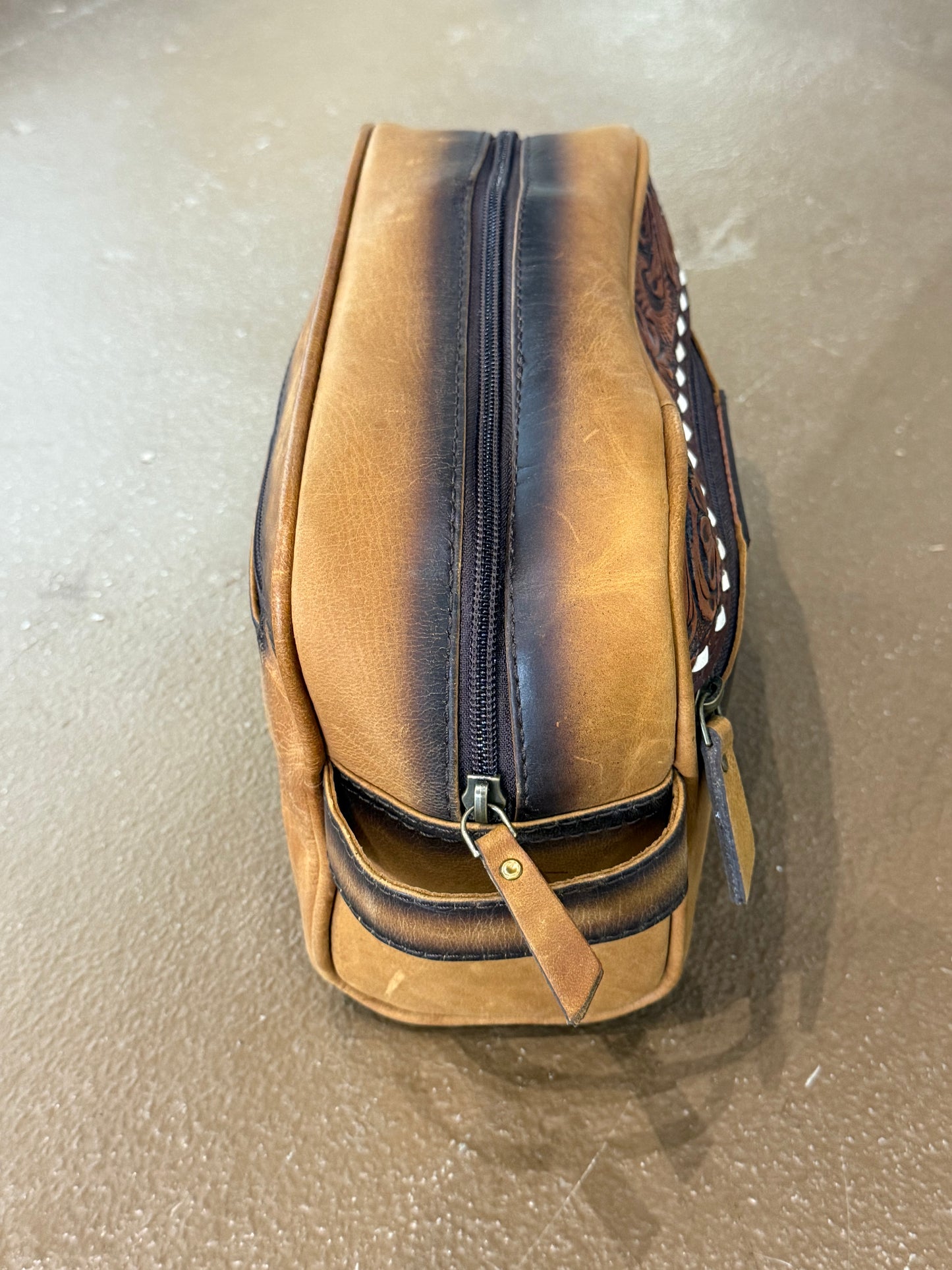 Suede and Tooled Leather Shaving Kit