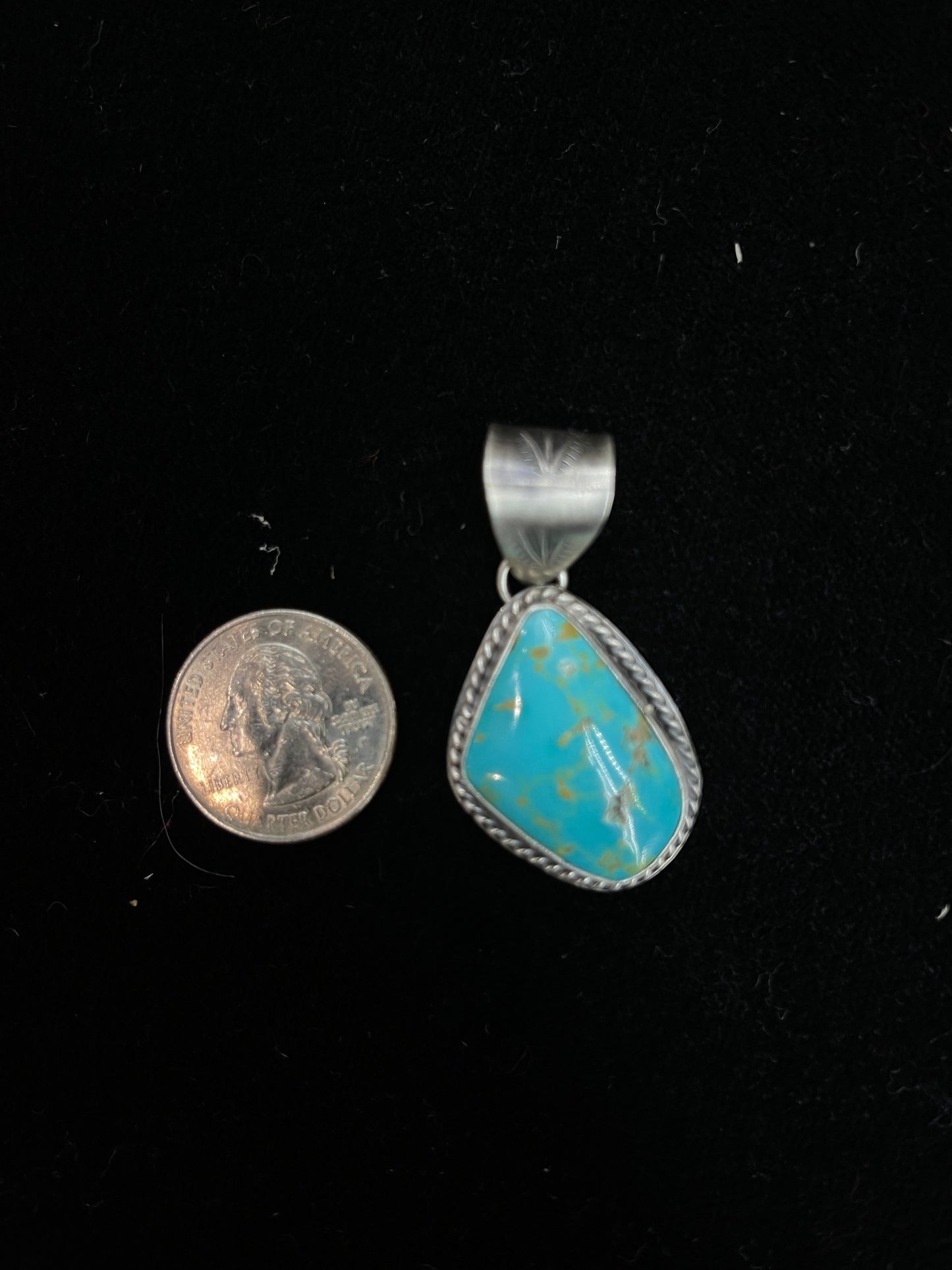 #8 Turquoise Pendant with a 9mm Stamped Bale by Ned Nez, Navajo