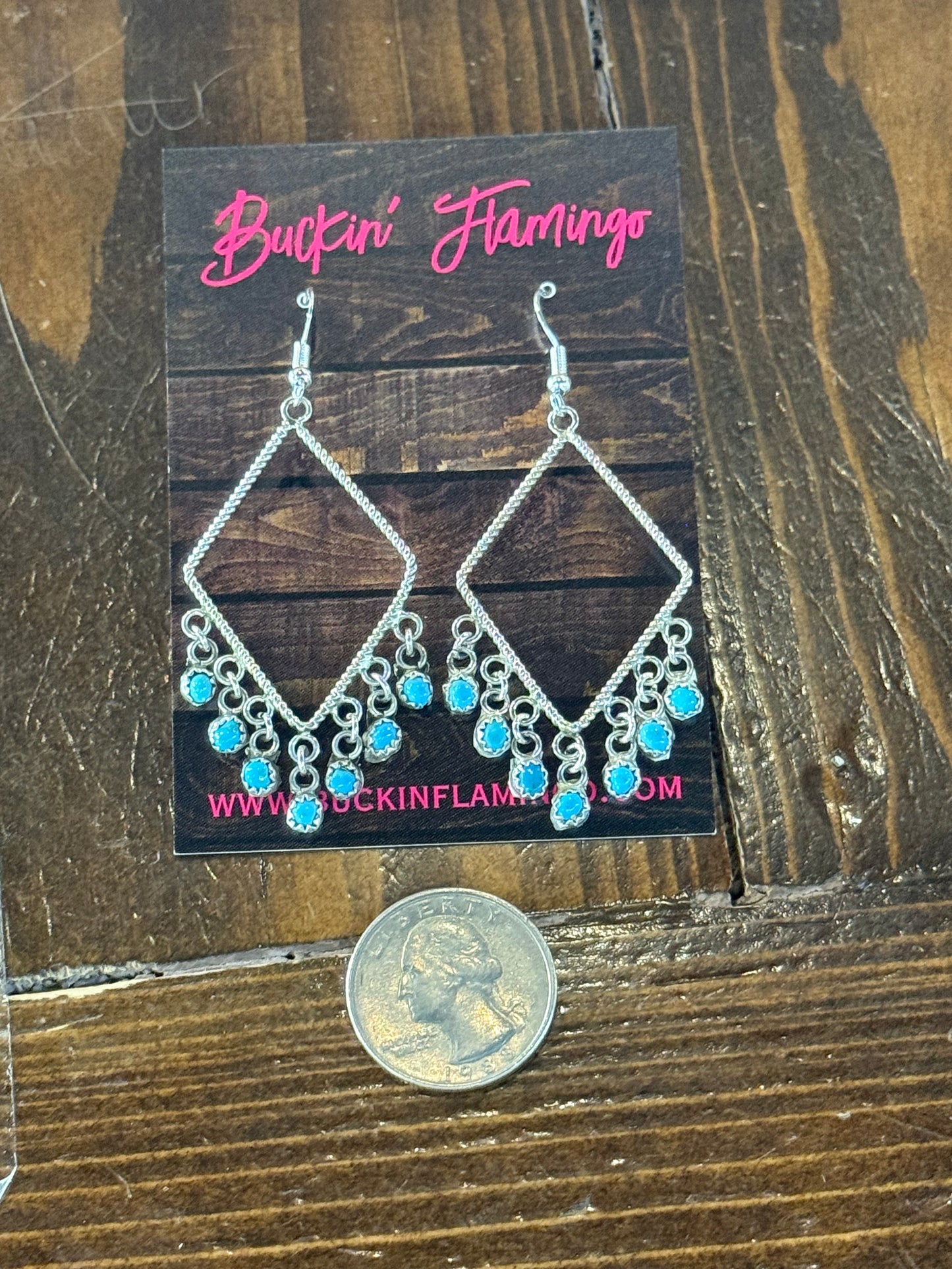 Diamond Shape Dangles with Turquoise fringe, Navajo