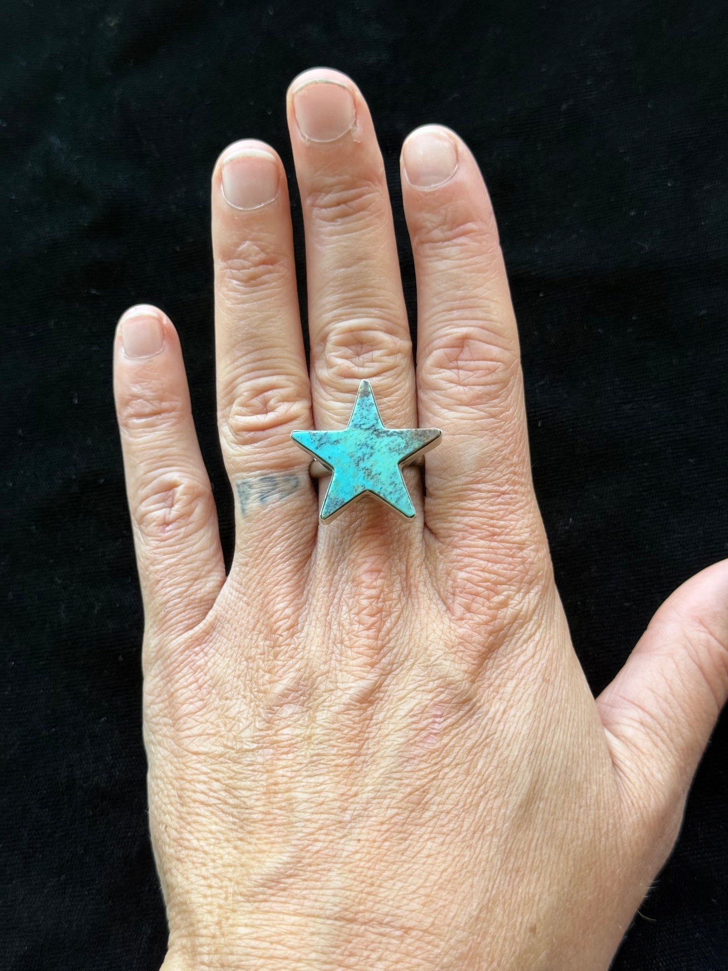 Adjustable Kingman Turquoise Star Ring by Donovan Skeets, Navajo