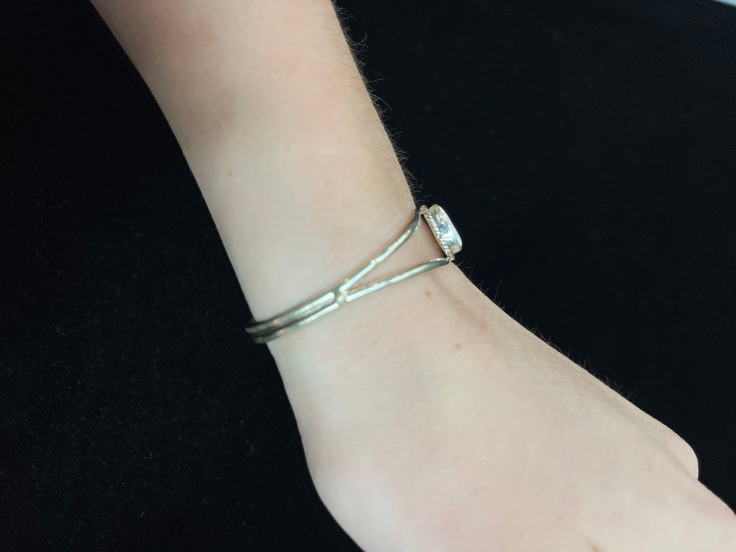 5 1/2"-6 1/2" White Opal Cuff Bracelet by Rosemary Sanders, Navajo