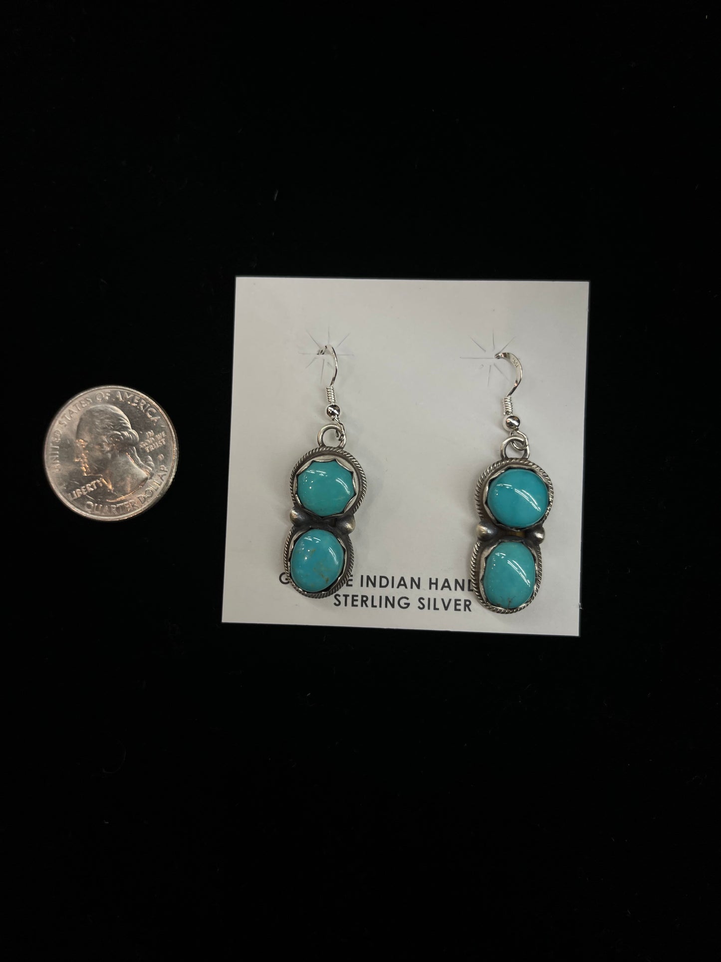 2 Stone Turquoise Dangle Earrings by Dave Skeets, Navajo