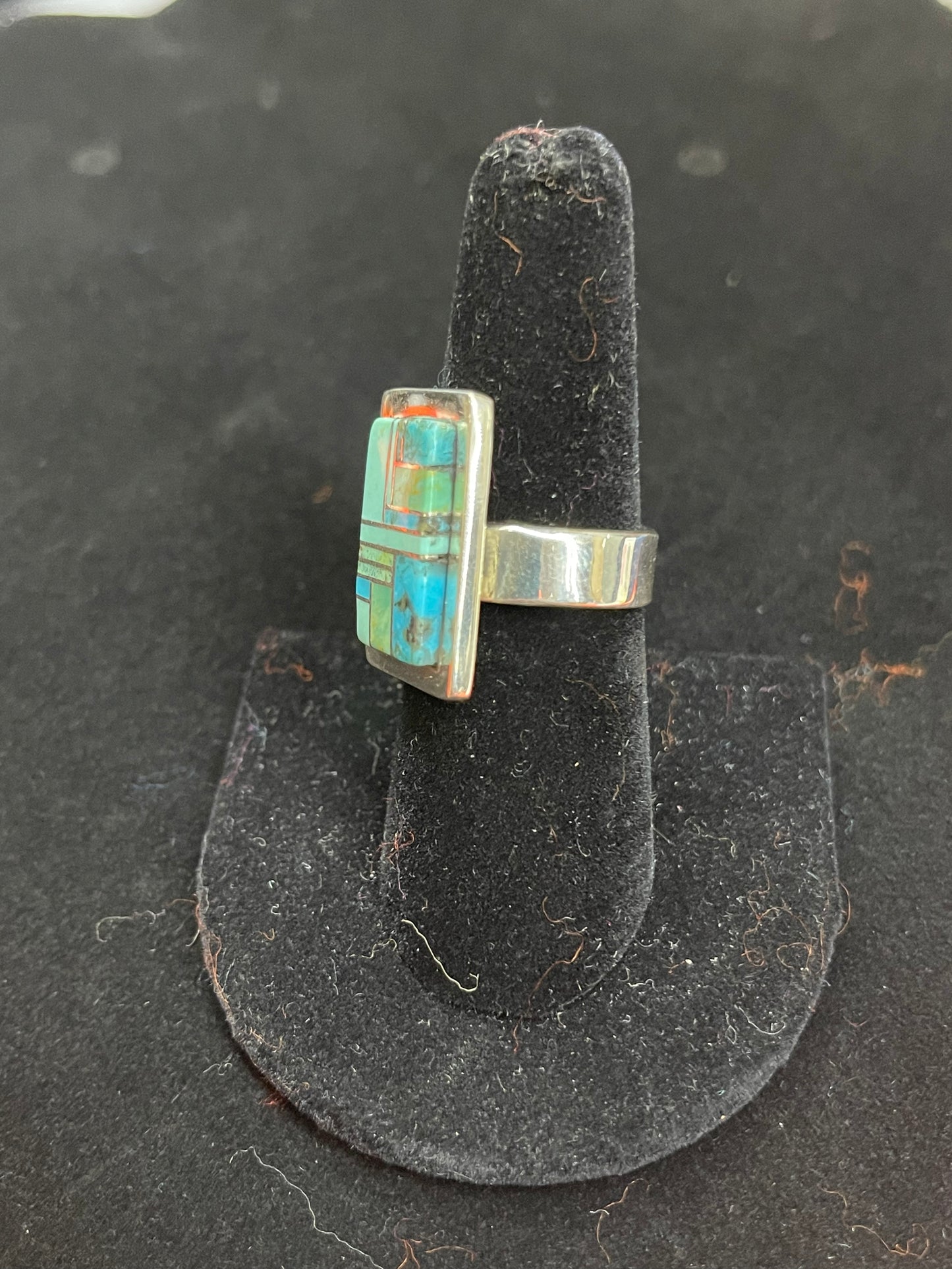 7.0 Turquoise Inlay Ring by Marie Jackson, Navajo