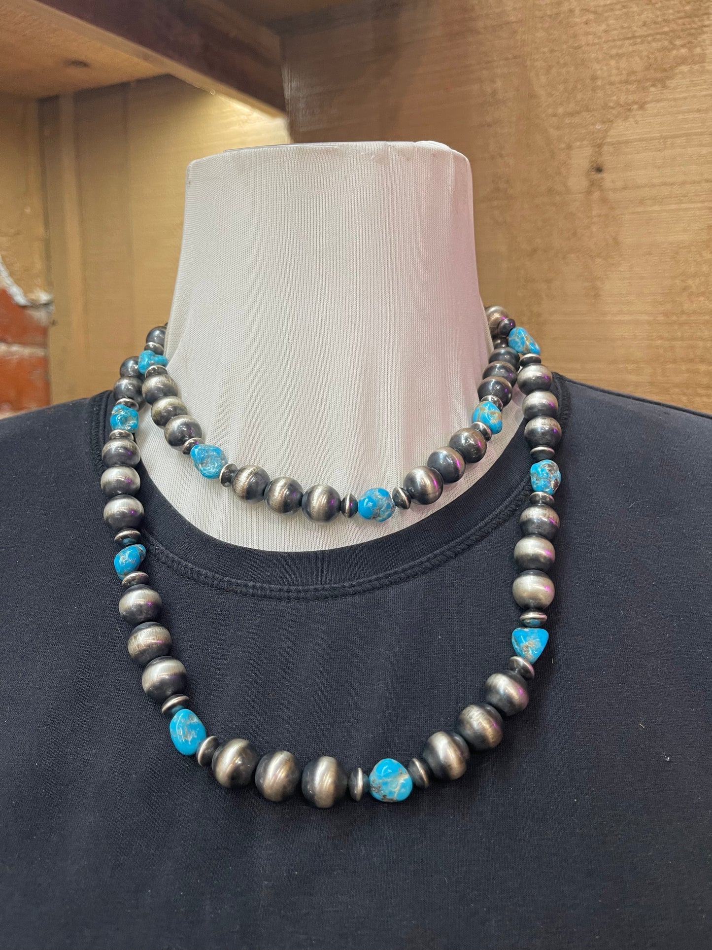 40" 12mm Navajo Pearls with Sleeping Beauty Nuggets