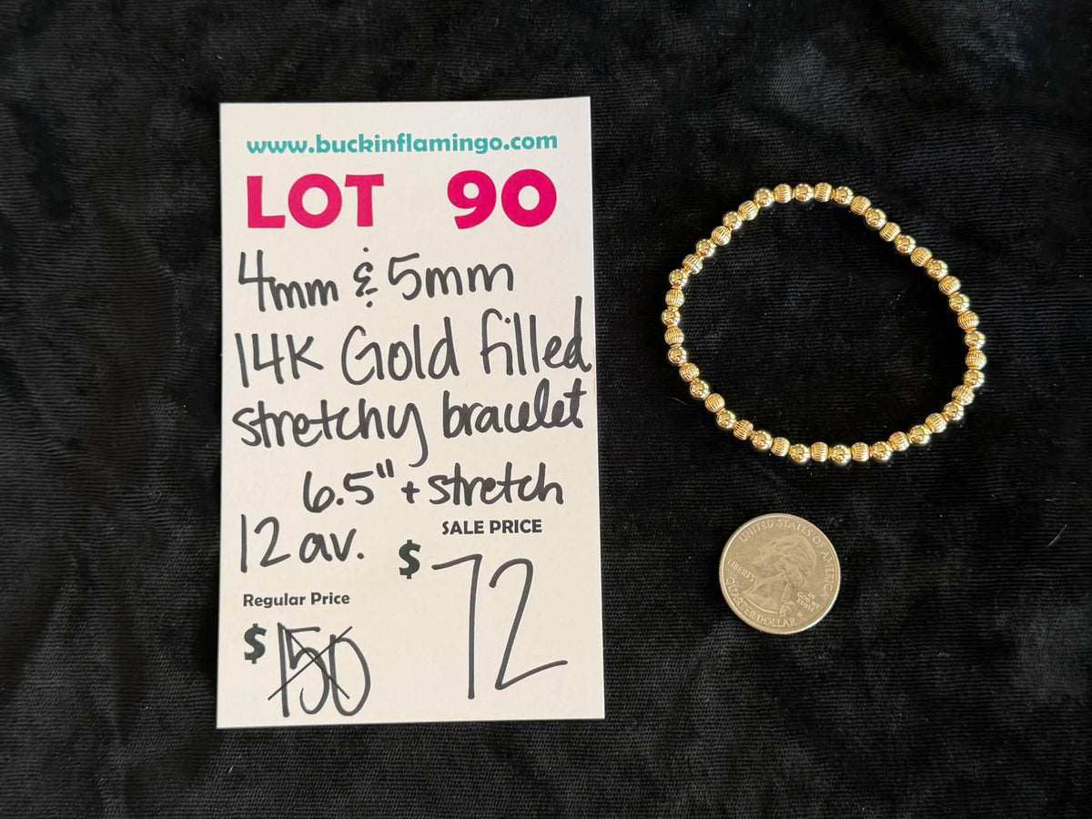LOT 90 10/18 4mm & 5mm 14K Gold Filled 6.5”+ Stretchy Bracelet