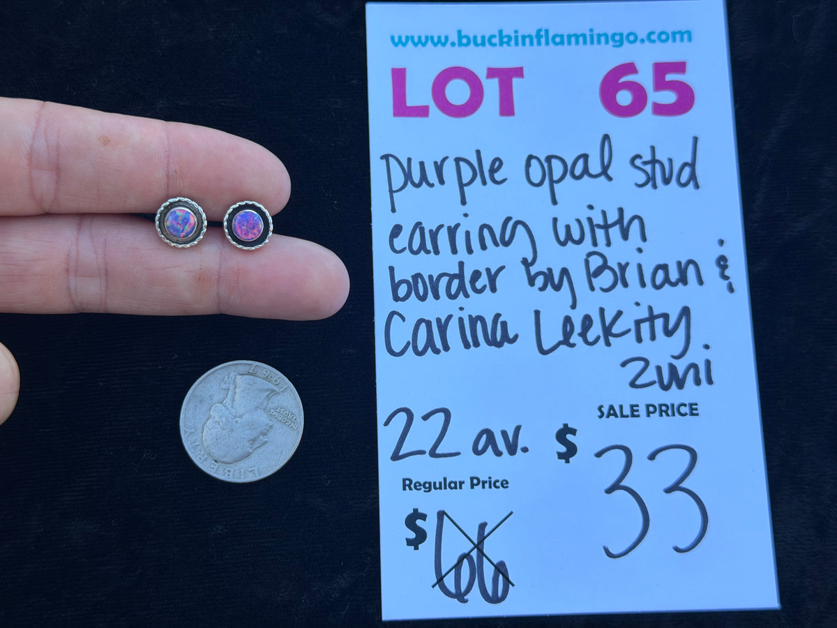 LOT 65 10/25 Purple Opal Stud Earring with Border by Brian & Carina Leekity, Navajo