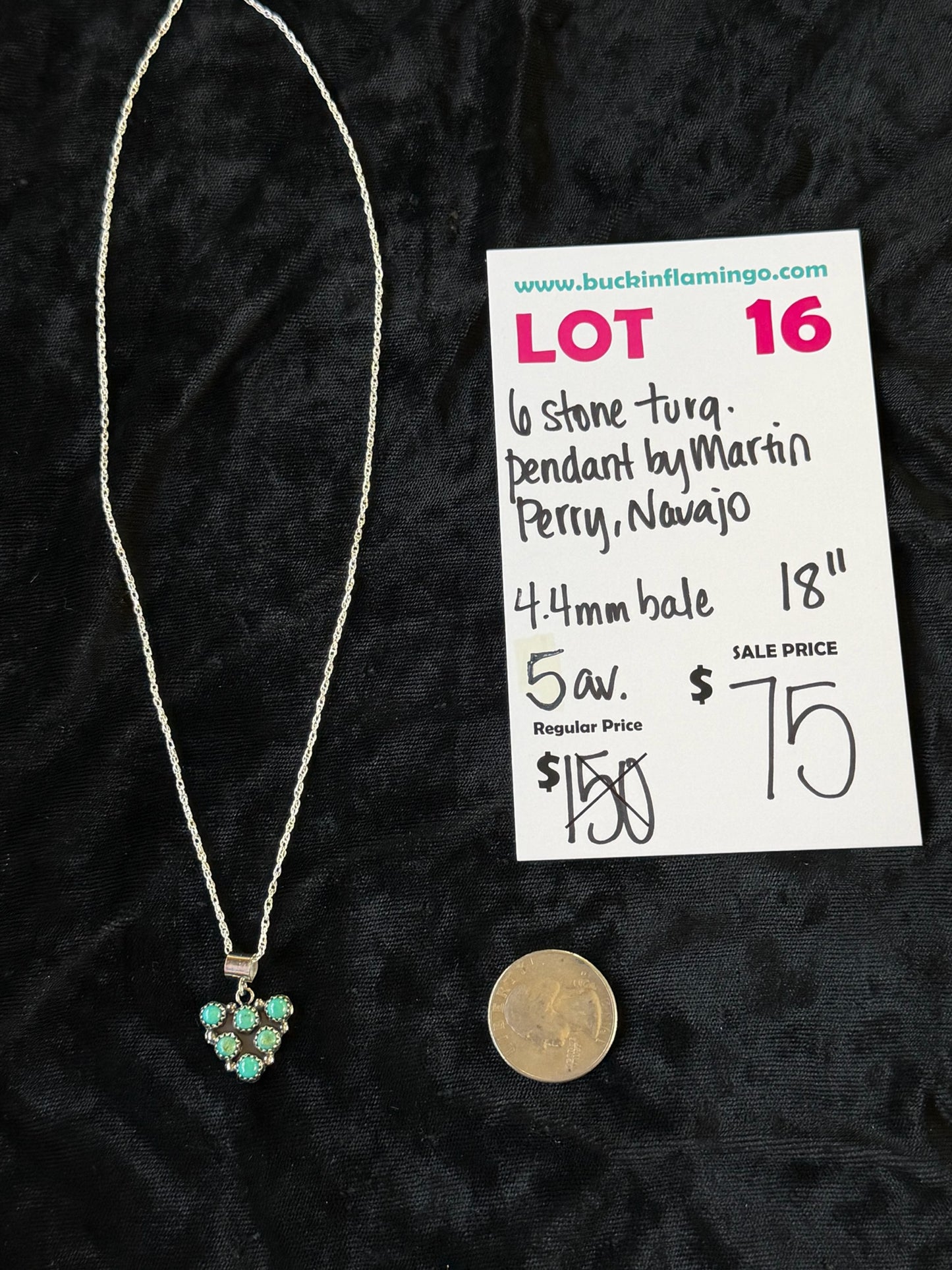 LOT 16 4/26 6 Stone Turquoise Pendant 4.4mm bale by Martin Perry, Navajo