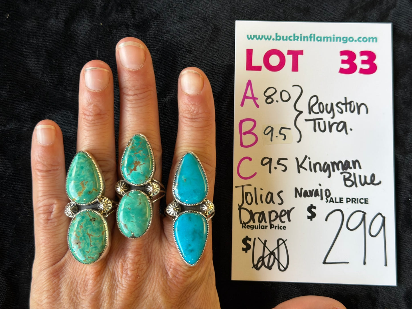 LOT 33 C 4/26 9.5 Kingman Blue Turquoise by Jolias Draper, Navajo