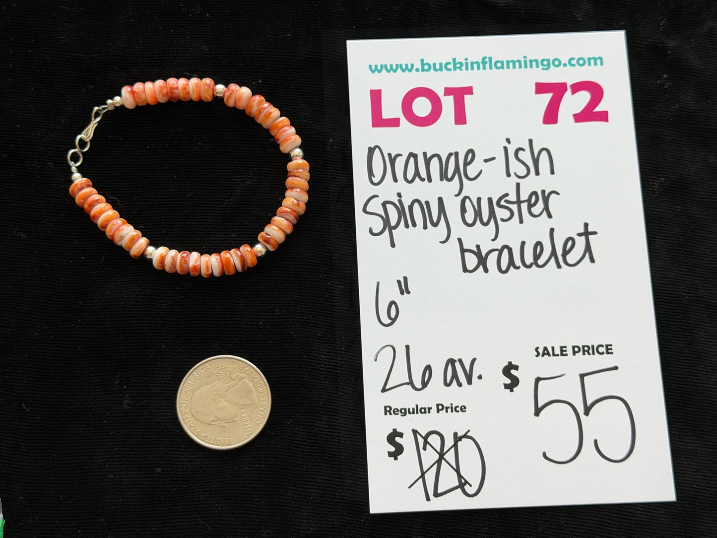 LOT 72 5/17 Orange-ish Spiny Oyster Bracelet 6”