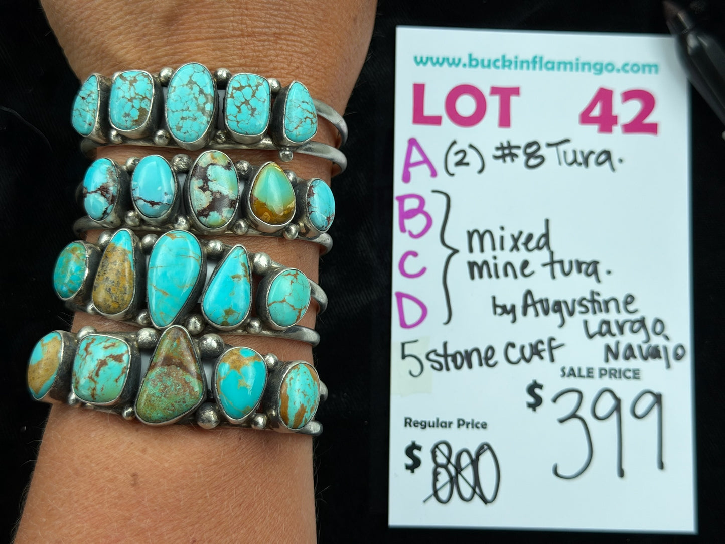 LOT 42 A 5/31 #8 Turquoise 5 Stone Cuff by Augustine Largo, Navajo