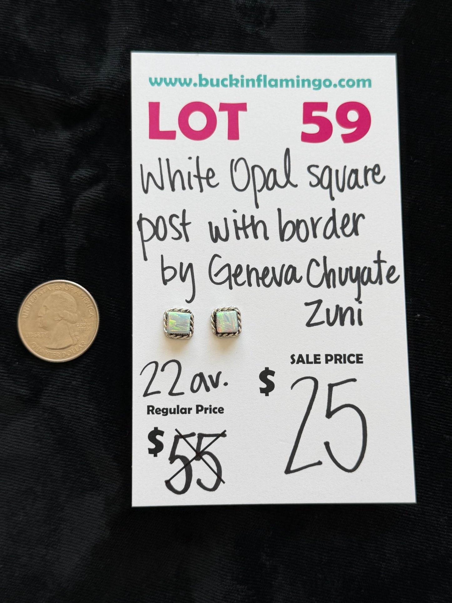 LOT 59 5/31 White Opal Square Post with Border by Geneva Chuyate, Zuni
