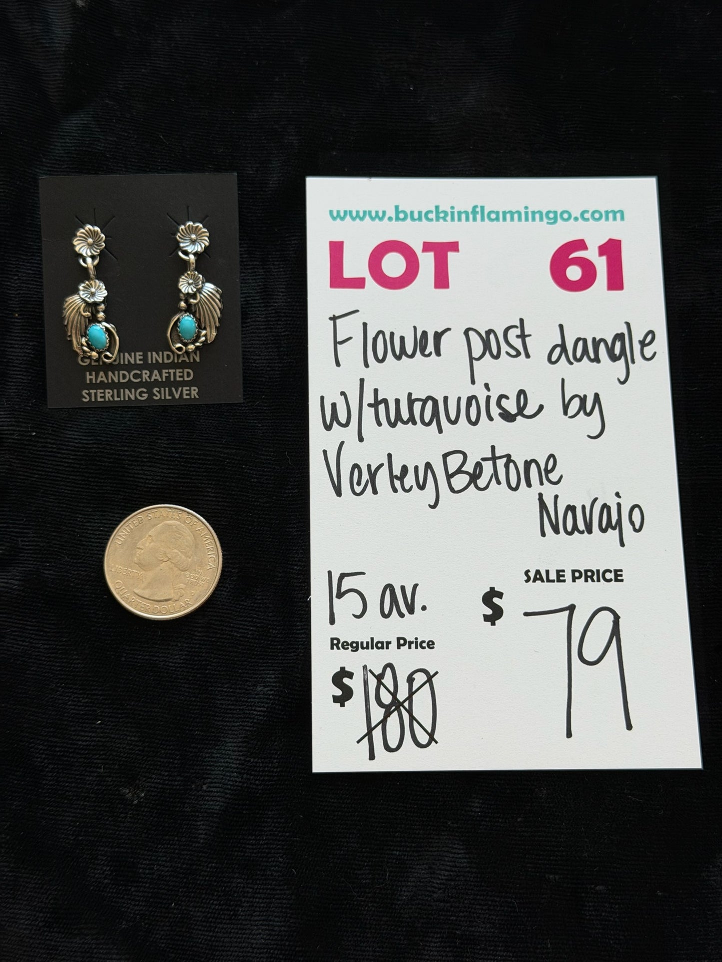 LOT 61 5/31 Flower Post Dangle W/Turquoise by Verley Betone, Navajo