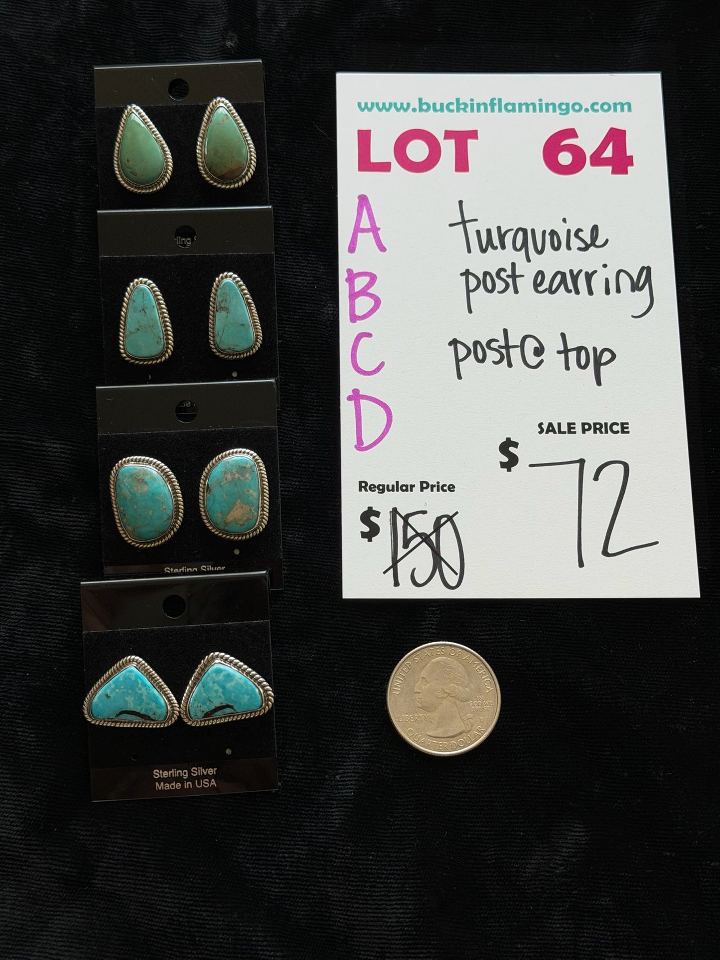 LOT 64 D 5/31 Turquoise Post Earring Post @ Top