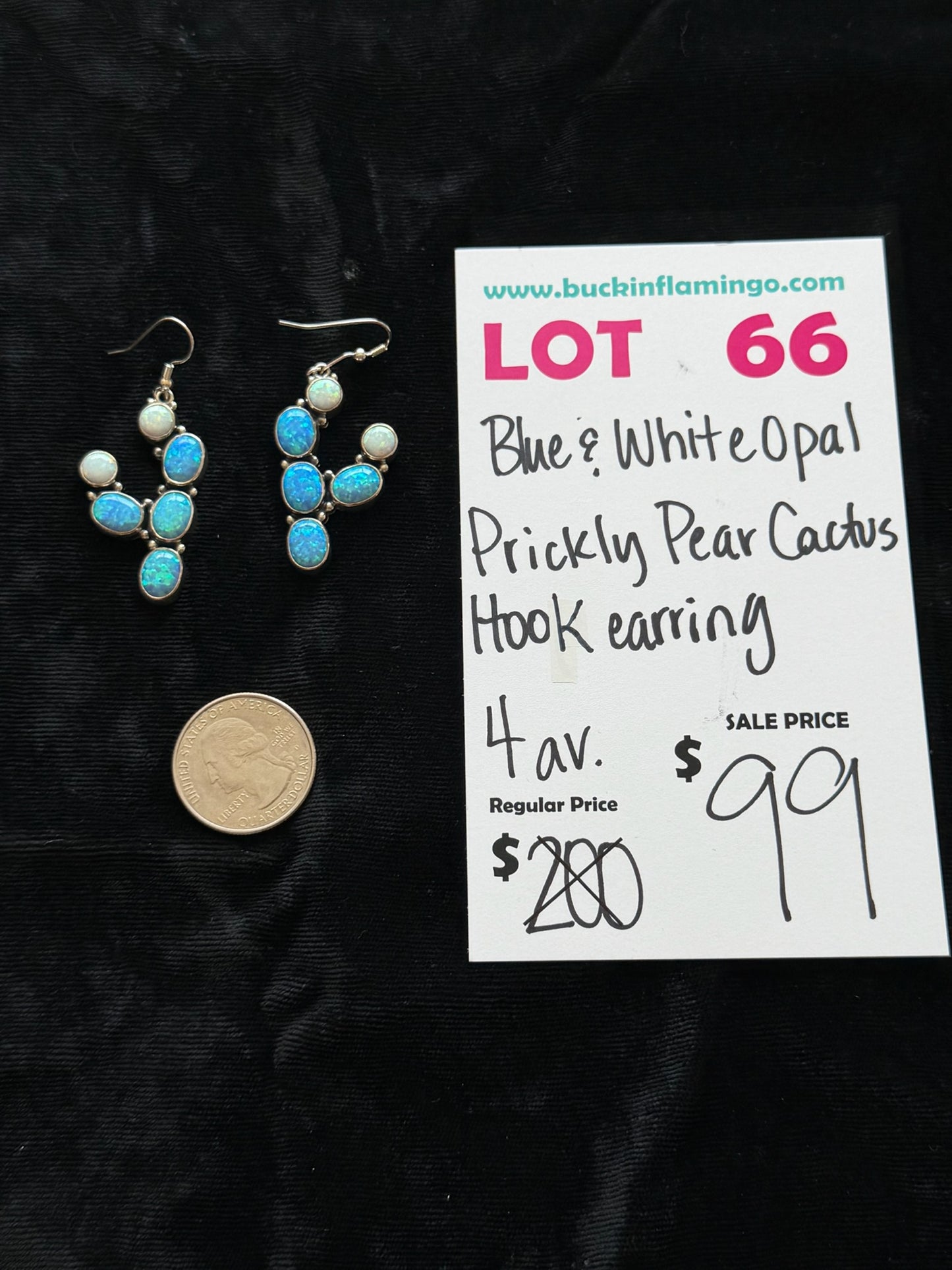 LOT 66 5/31 Blue & White Opal Prickly Pear Cactus Hook Earring