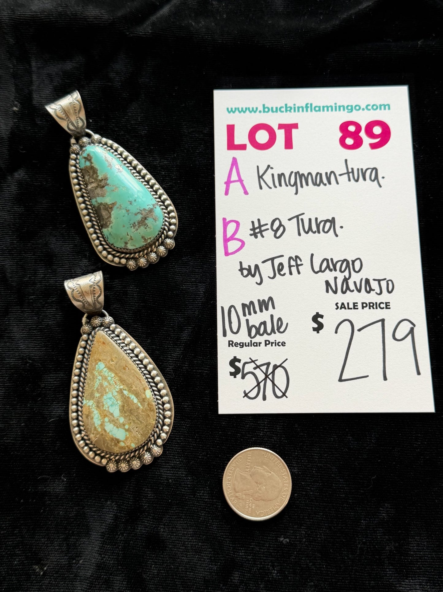LOT 89 A 5/31 Kingman Turquoise Pendant 10mm Bale by Jeff Largo, Navajo