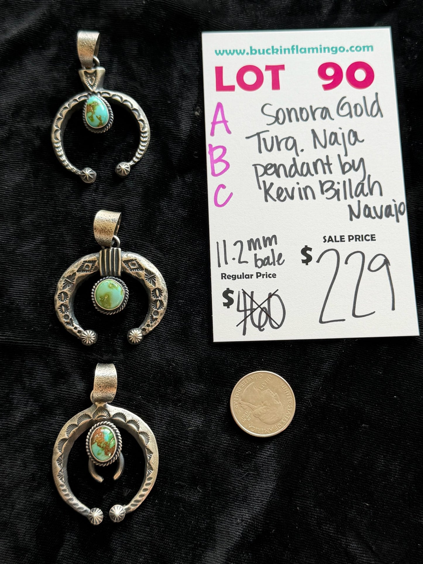 LOT 90 B 5/31 Sonoran Gold Turquoise Najee Pendant by Kevin Billah, Navajo