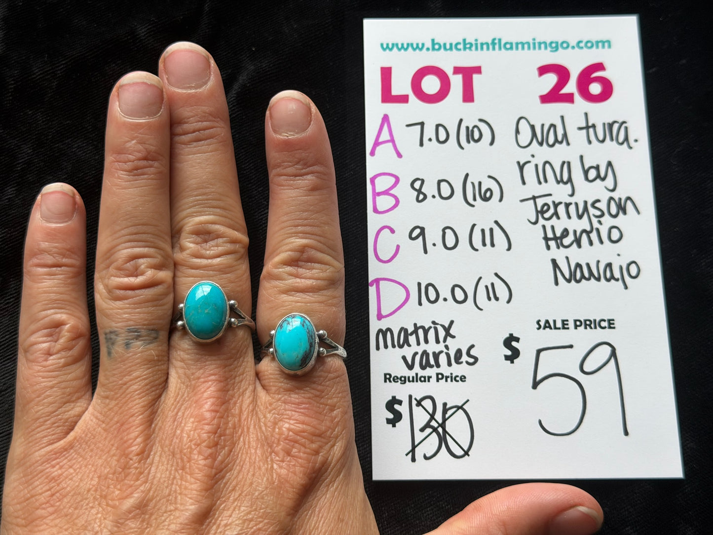 LOT 26 A 6/7 7.0 Oval Turquoise Ring by Jefferson Henie, Navajo (Matrix Varies)