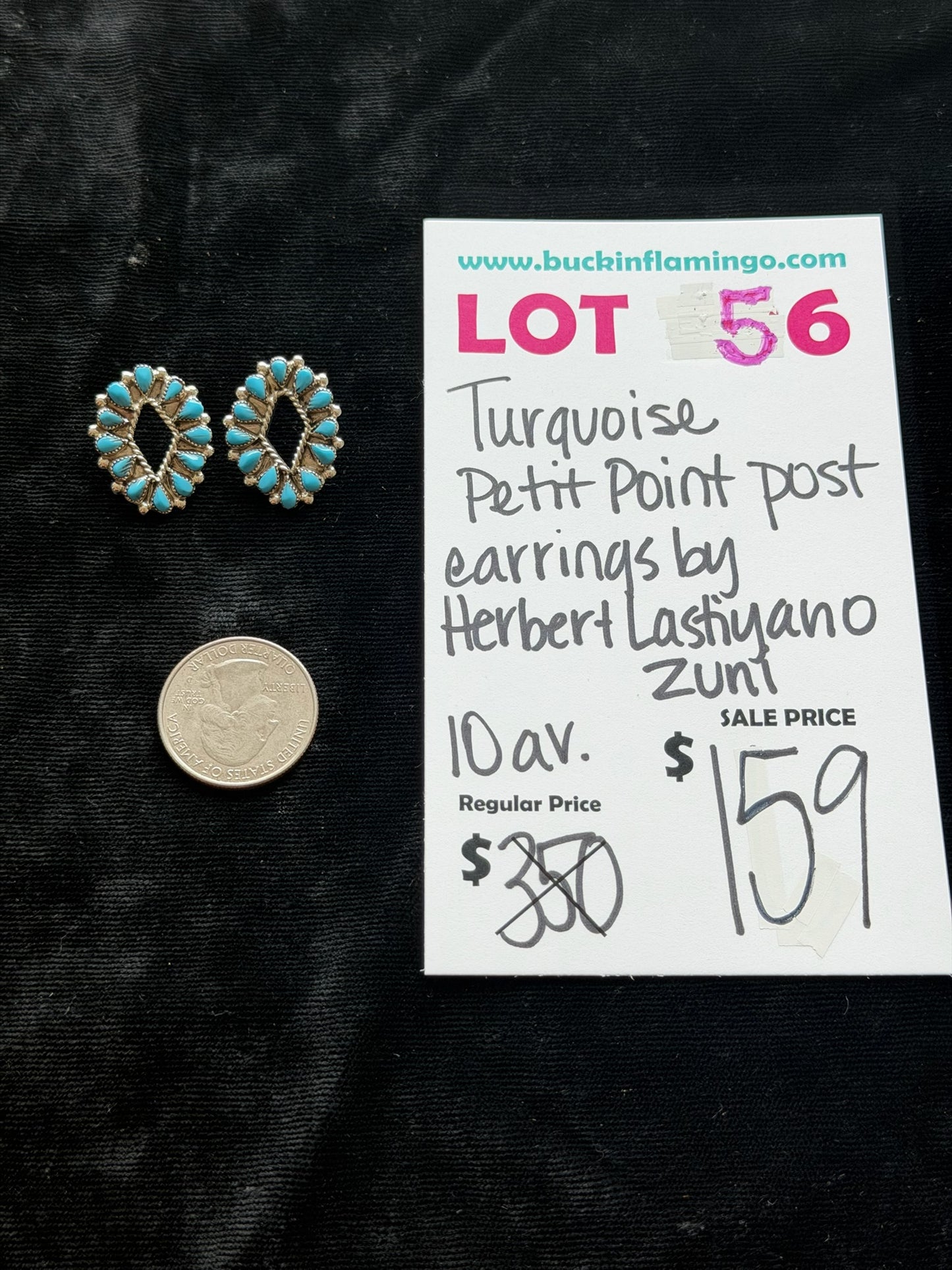 LOT 56 6/7 Turquoise Petit Point Post Earrings by Herbert Lastiyano, Zuni
