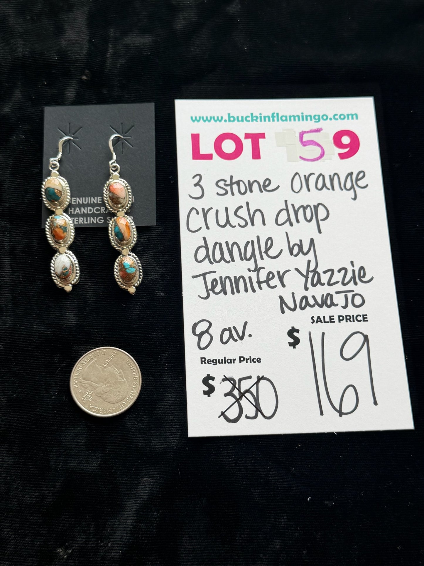 LOT 59 6/7 3 Stone Orange Crush Drop Dangle by Jennifer Yazzie, Navajo