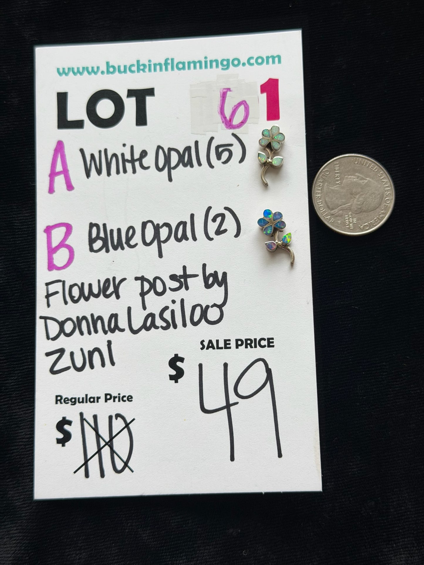 LOT 61 B 6/7 Blue Opal Flower by Donna Lasiloo, Zuni