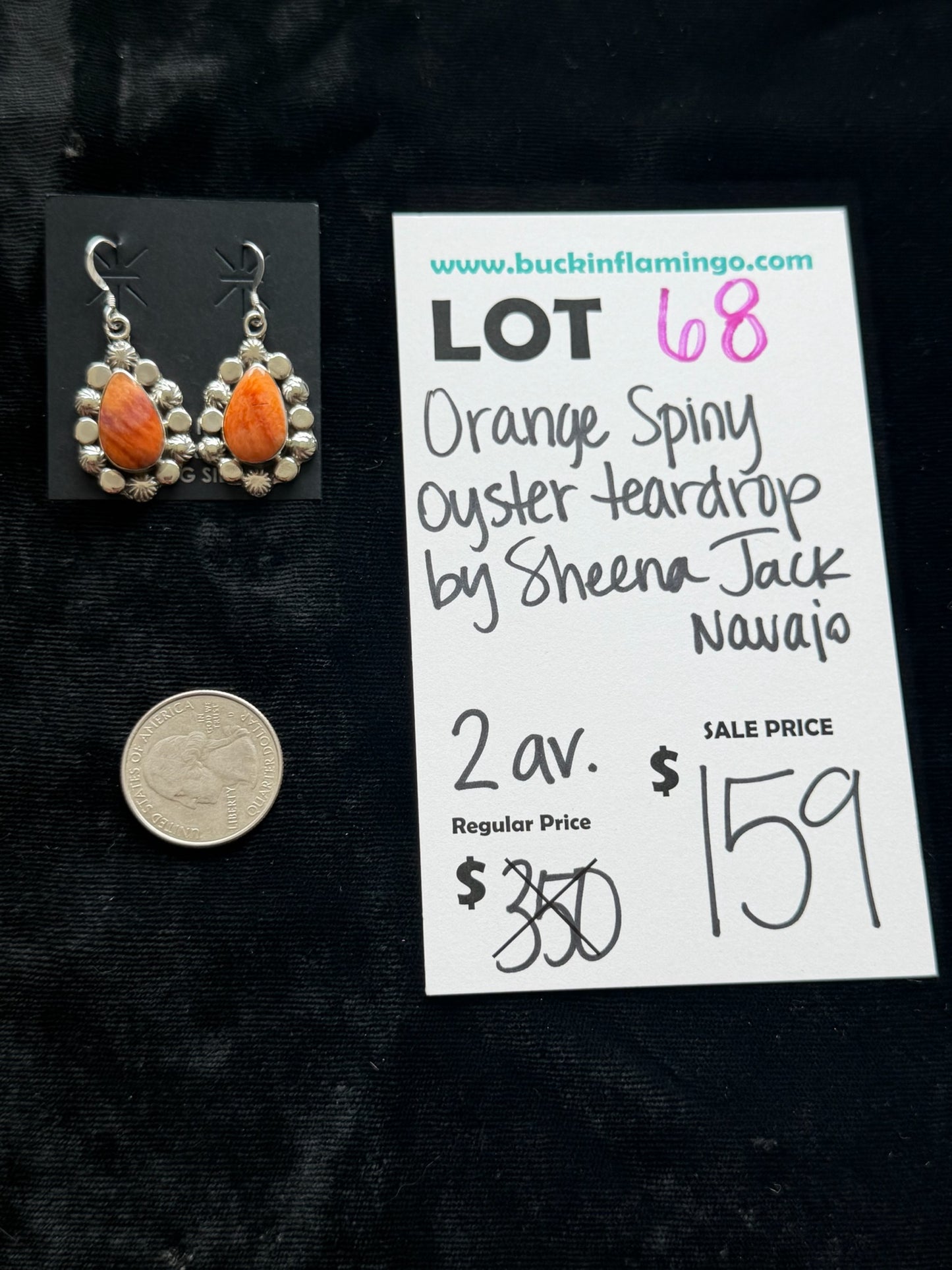 LOT 68 6/7 Orange Spiny Oyster Teardrop by Sheena Jack, Navajo