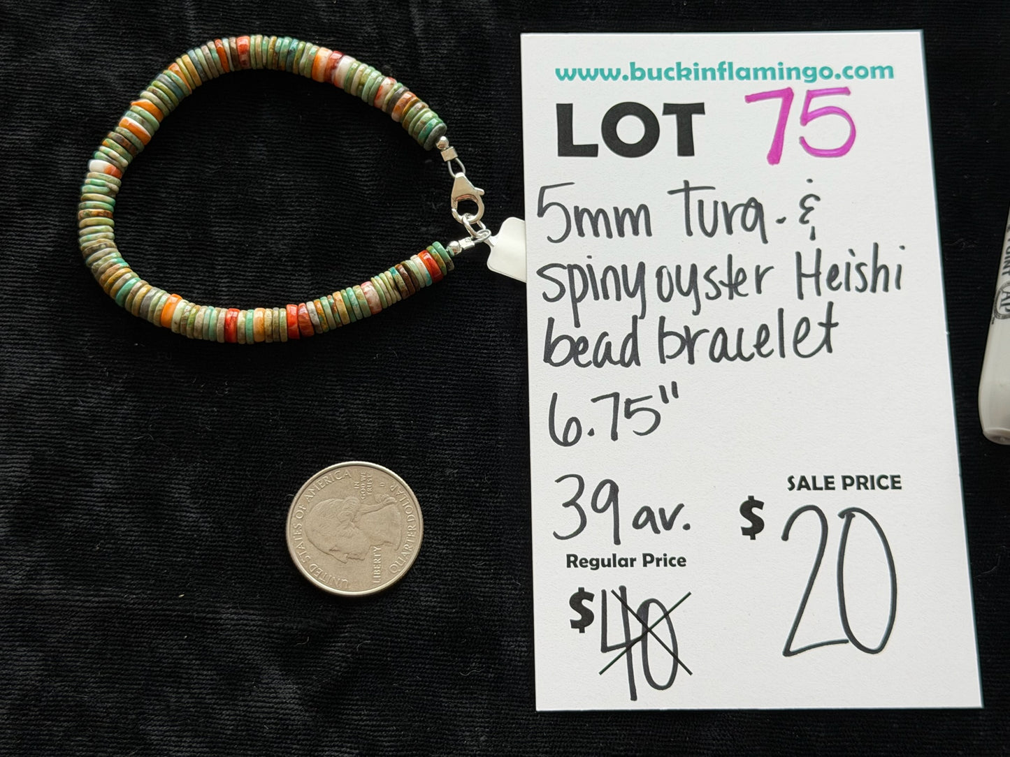 LOT 75 6/7 5mm Turquoise & Spiny Oyster Heishi Bead Bracelet 6.75”