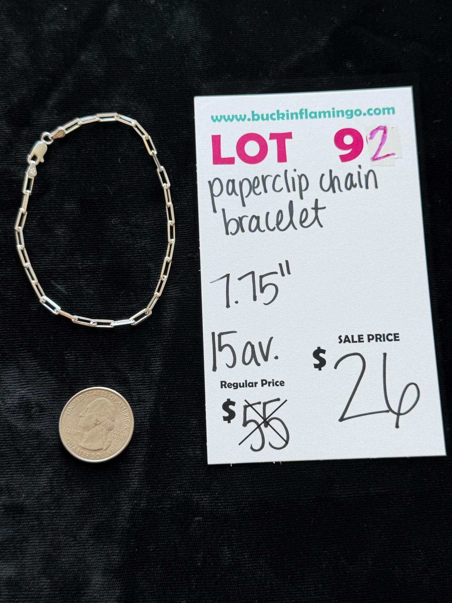 LOT 92 6/7 Paperclip Chain Bracelet 7.75”