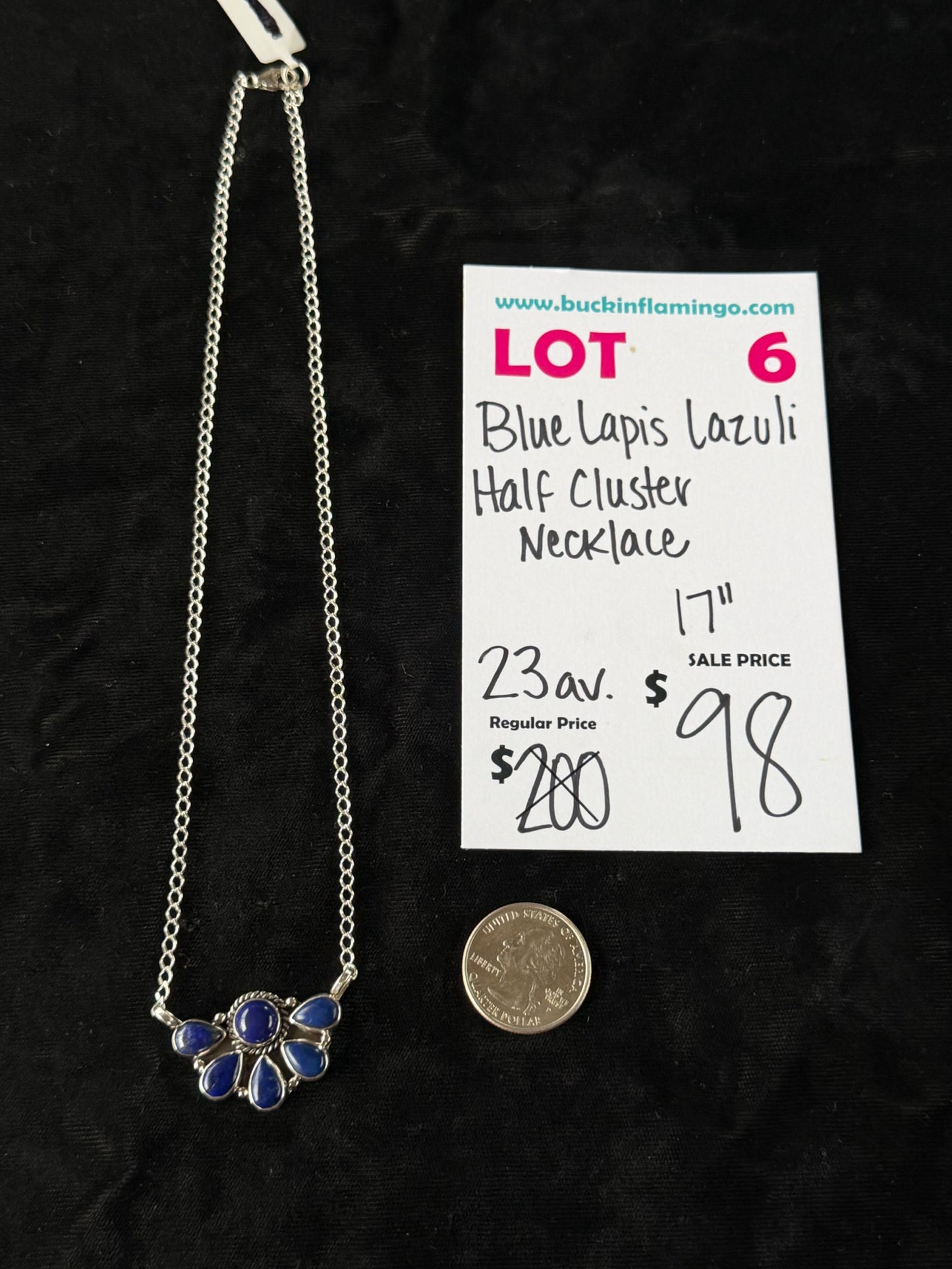 LOT 6 6/14 Blue Lapis Lazuli Half Cluster Necklace 17”