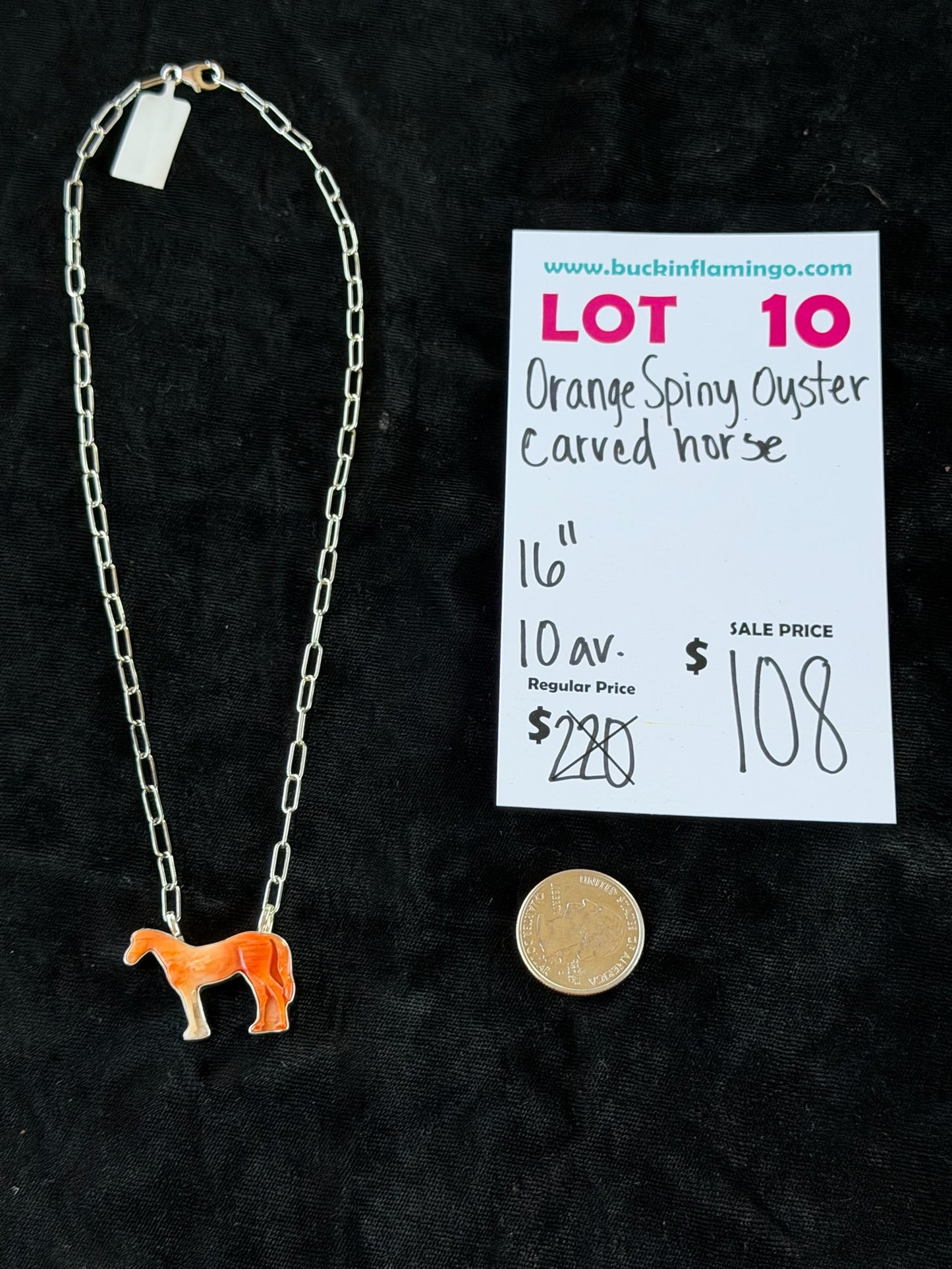 LOT 10 6/14 Orange Spiny Oyster Carved Horse 16”