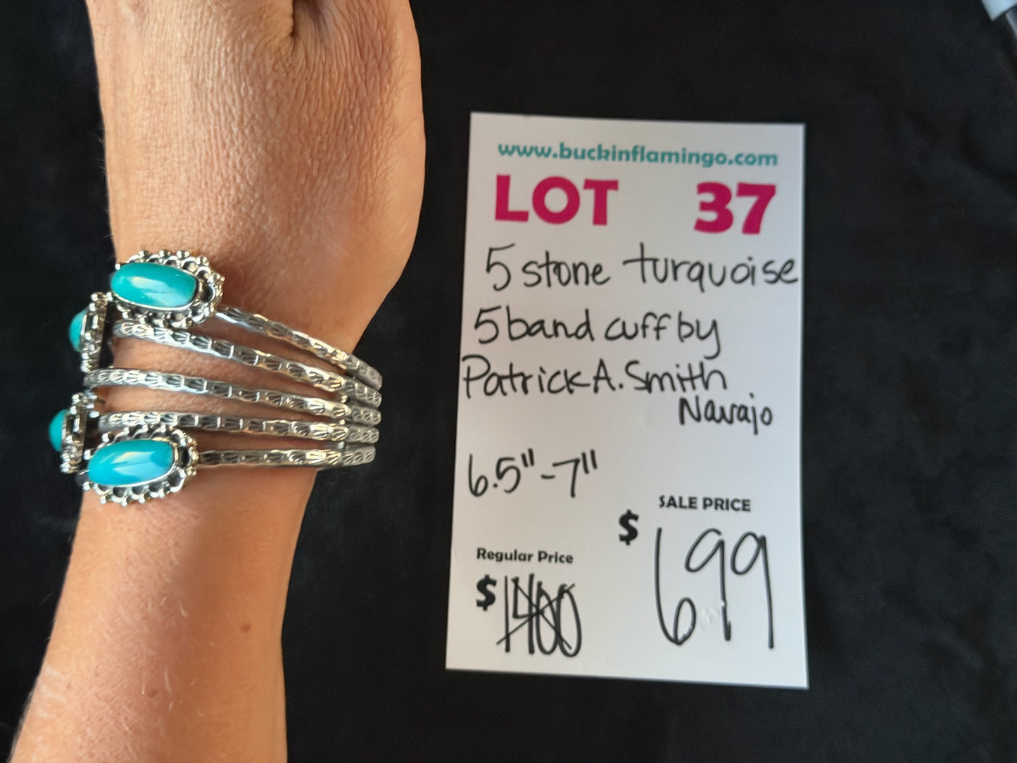 LOT 37 6/14 5 Stone Turquoise 5 Band Cuff by Patrick A. Smith, Navajo 6.5”-7”