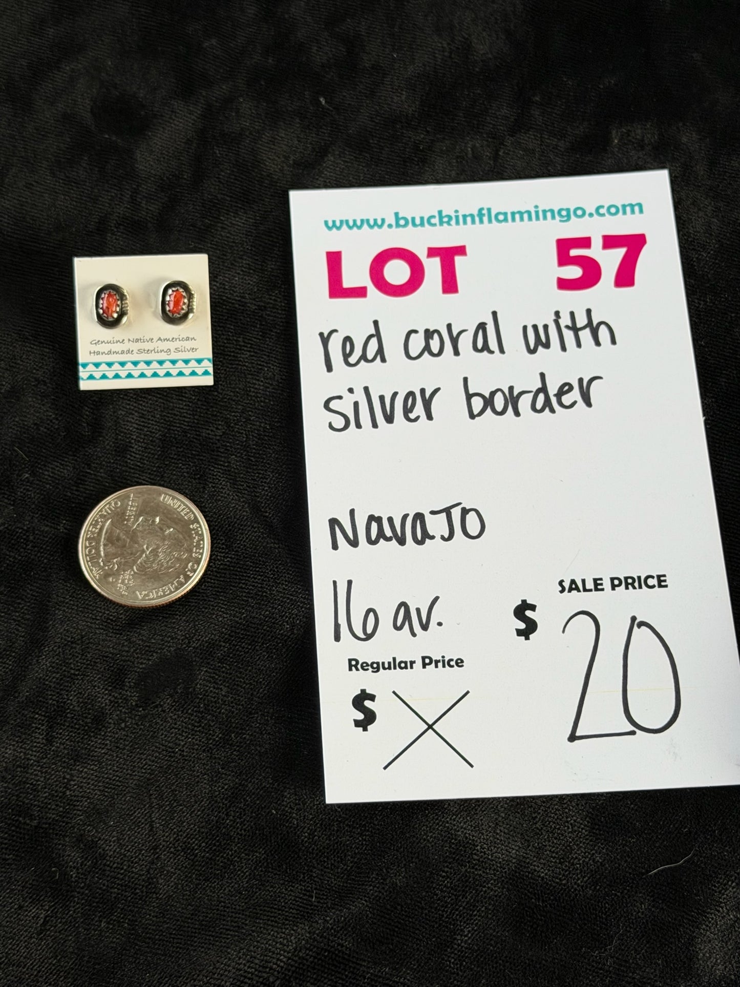 LOT 57 6/14 Red Coral with Silver Border, Navajo