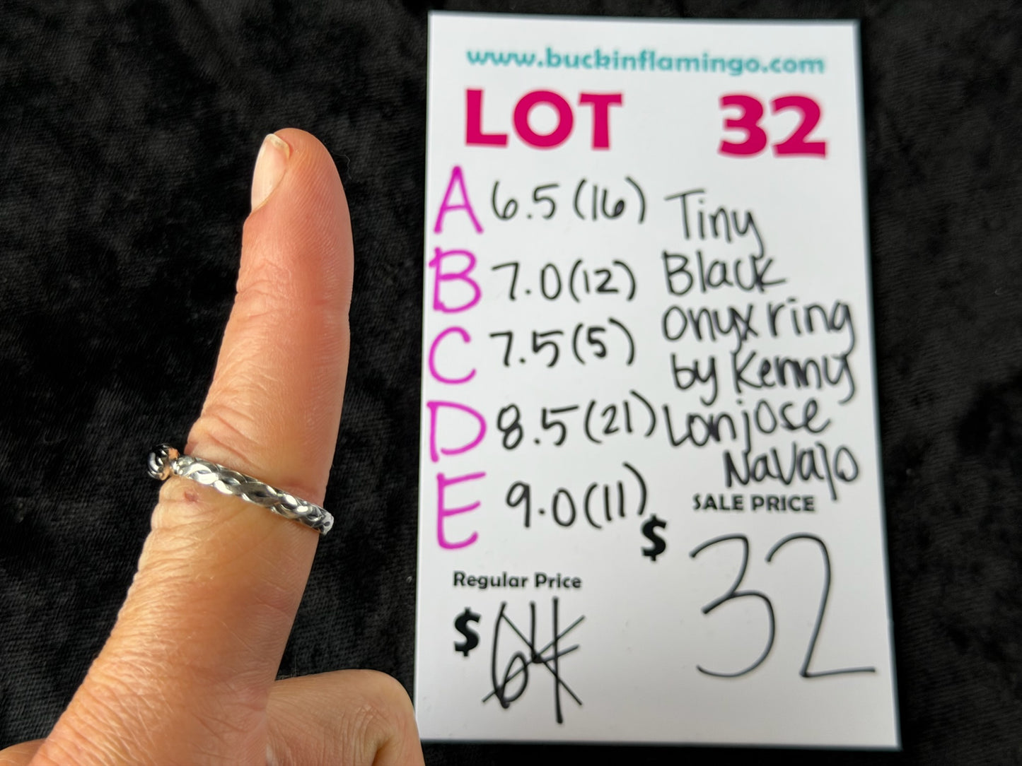 LOT 32 D 6/28 8.5 Tiny Black Onyx Ring by Kenny Lonjose, Navajo