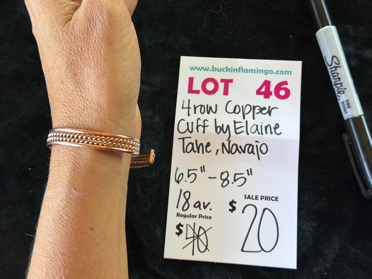 LOT 46 6/28 4 Row Copper Cuff by Elaine Tahe, Navajo