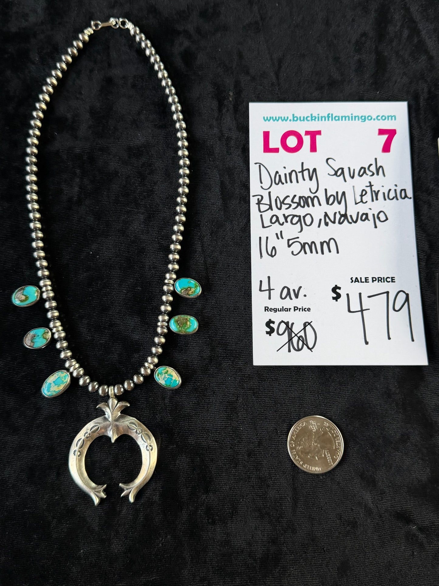 LOT 7 7/5 Dainty Squash Blossom By Letricia Largo, Navajo 16” 5mm