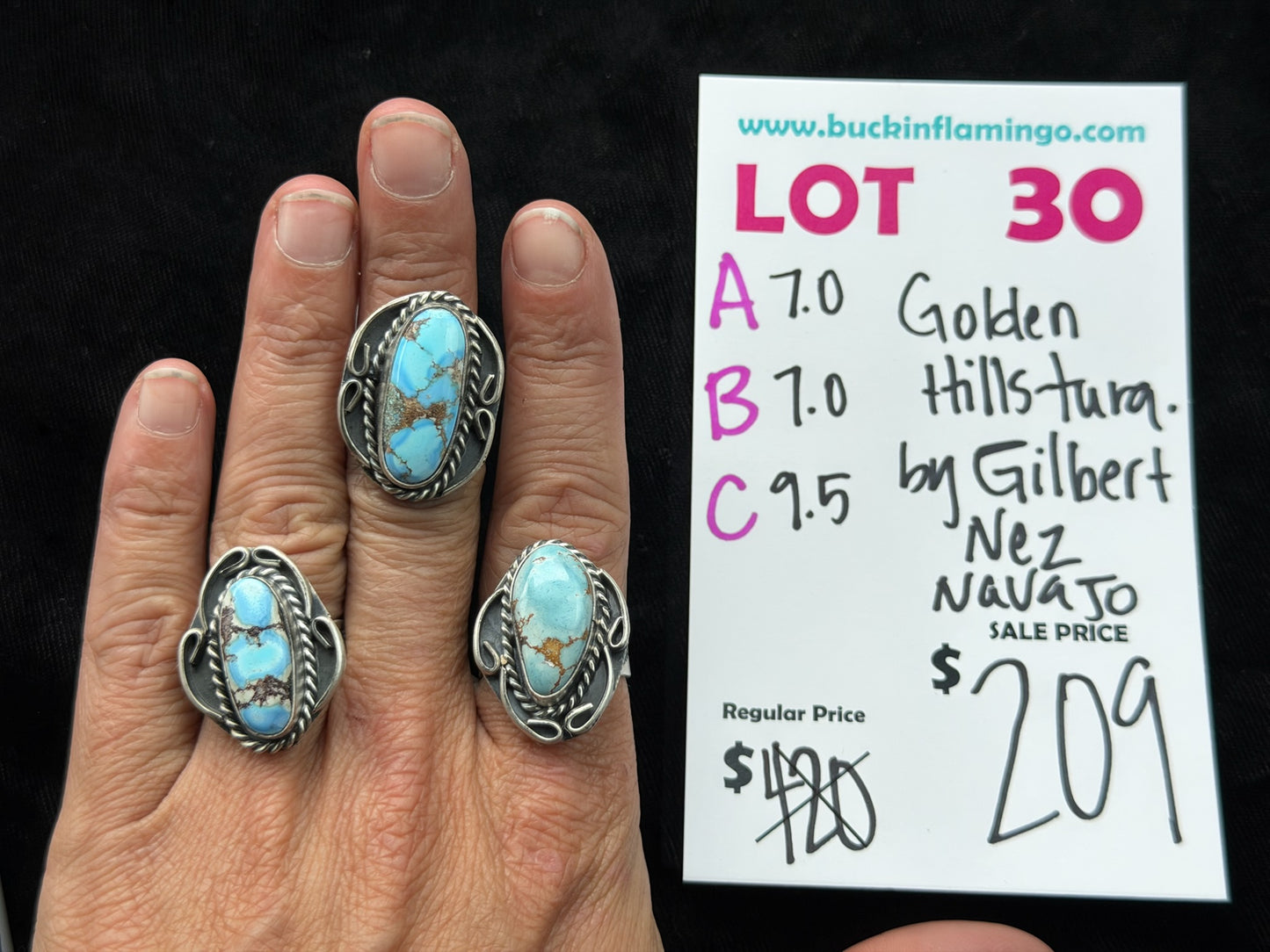LOT 30 B 7/5 7.0 Golden Hills Turquoise by Gilbert Nez, Navajo