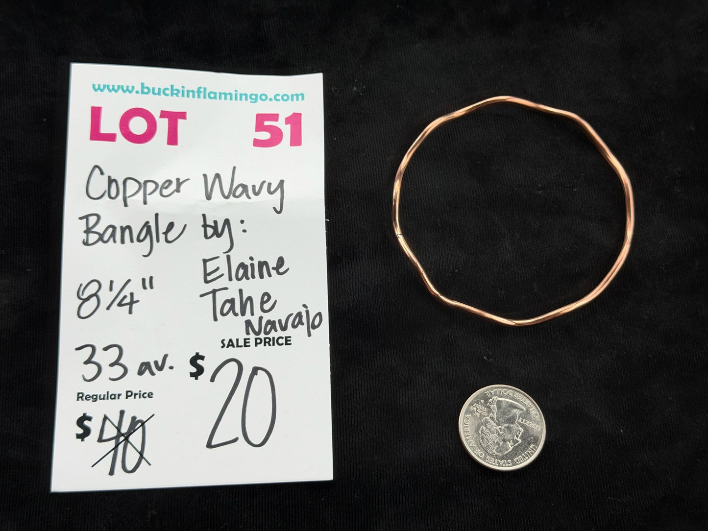 LOT 51 7/5 Copper Wavy 8 1/4” Bangle by Elaine Tahe, Navajo