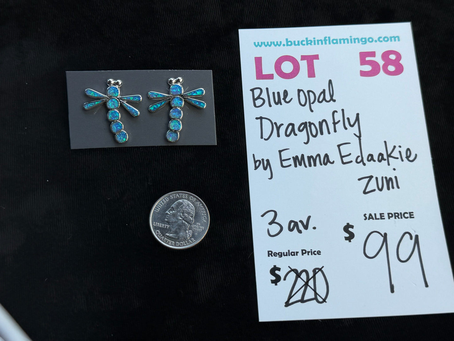 LOT 58 7/5 Blue Opal Dragonfly by Emma Edaakie, Zuni