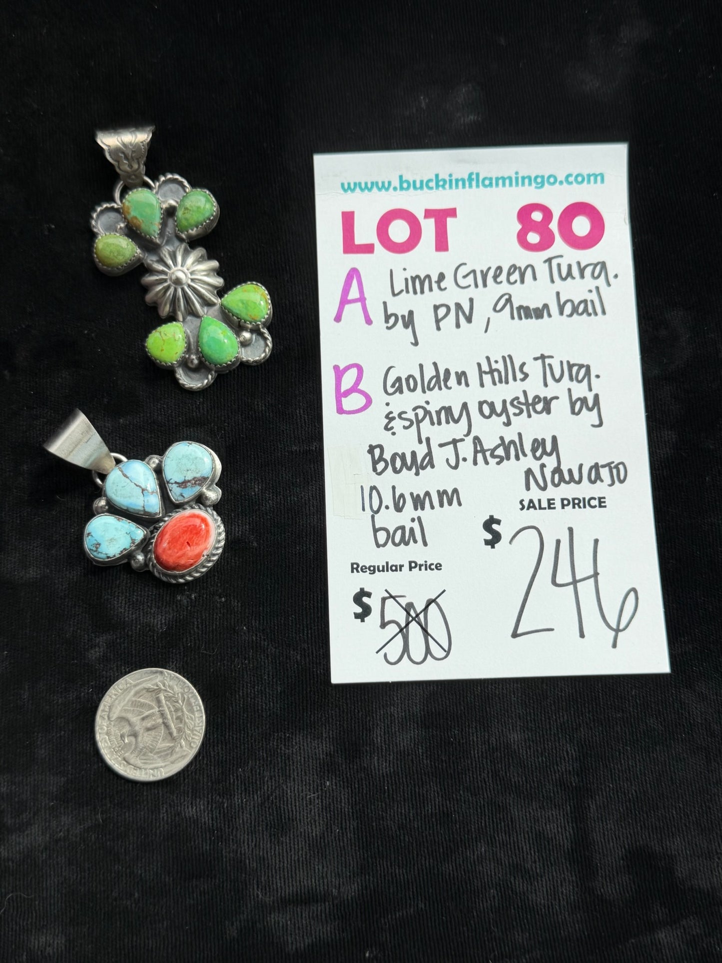 80 B 7/5 Golden Hills Turquoise & Spiny Oyster by Boyd J. Ashley, Navajo 10.6mm Bail