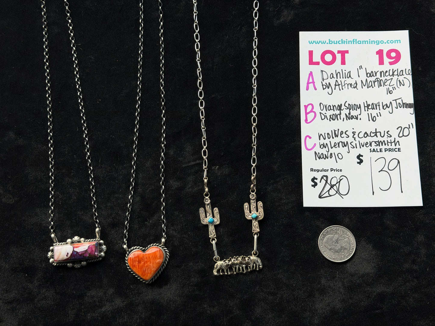 LOT 19 A 7/12 Dahlia 1” Bar Necklace by Alfred Martinez, Navajo 16”