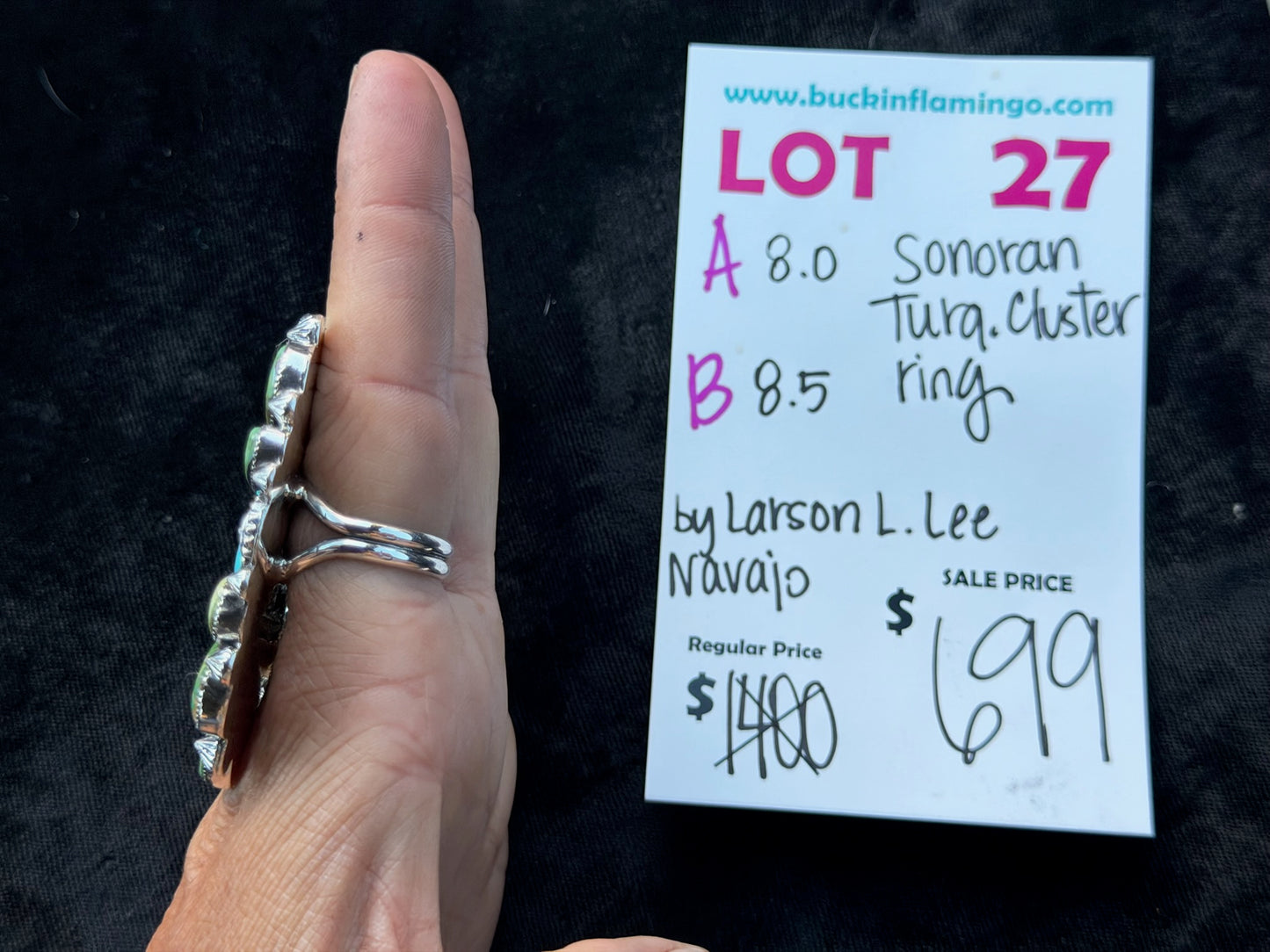 LOT 27 B 7/12 8.5 Sonoran Turquoise Cluster Ring by Larson L. Lee, Navajo